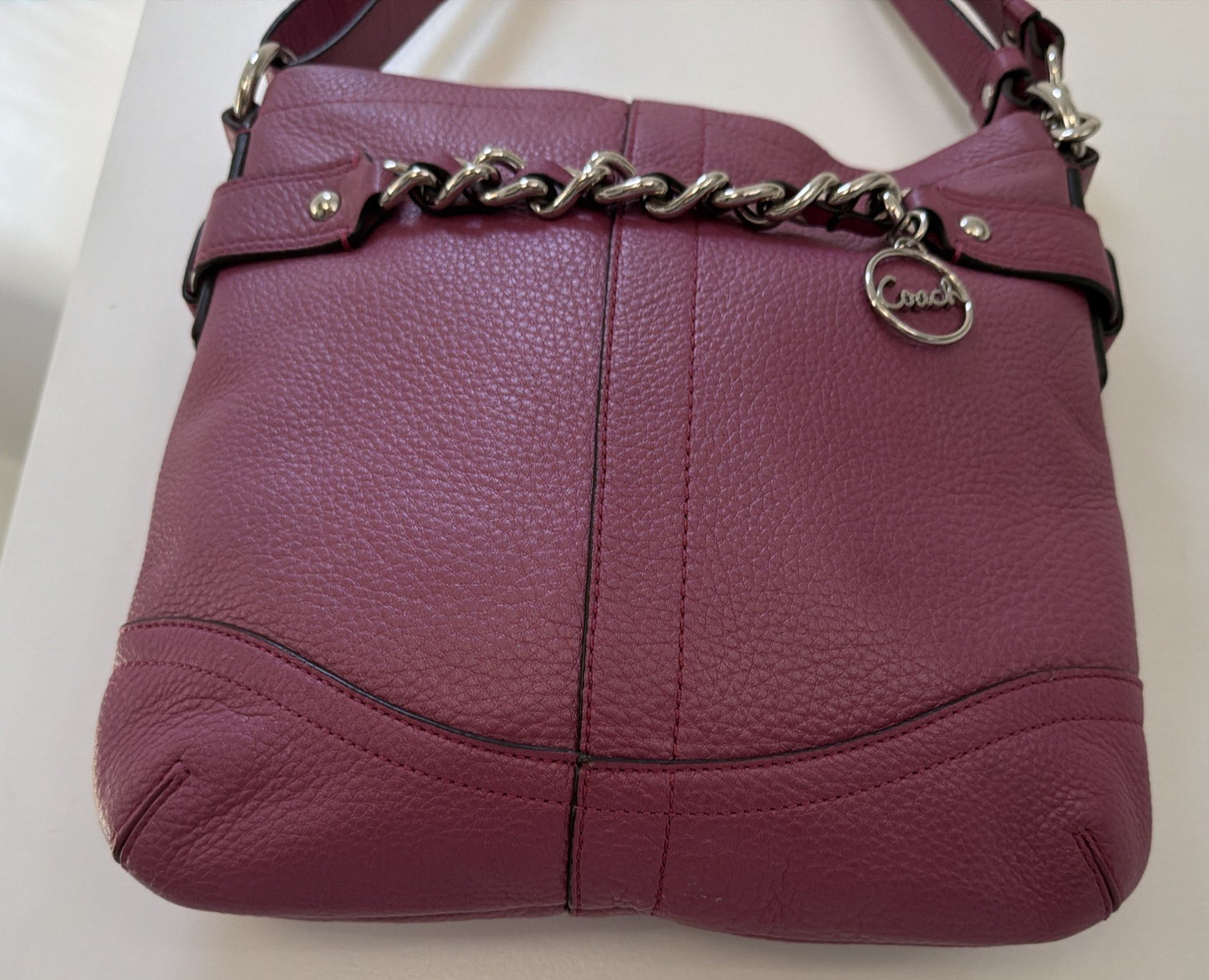 Coach F19722 North South Chain Convertible Shoulder HandBag Plum Pink Leather