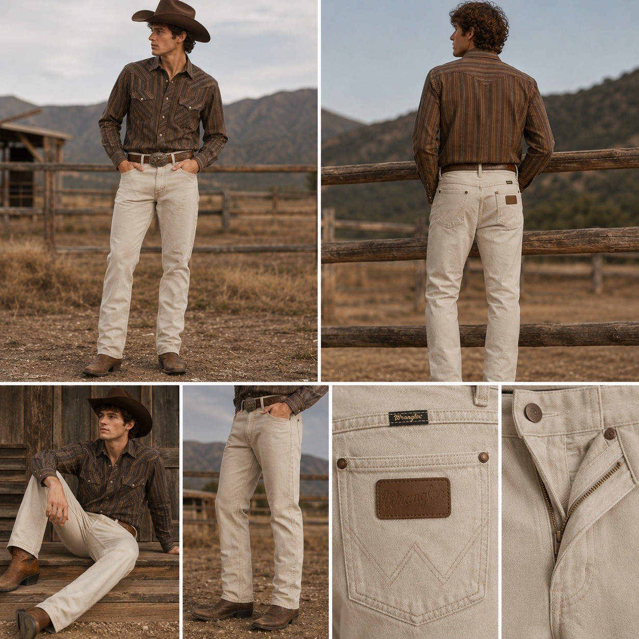 Wrangler 35×34 Beige Cotton Straight Leg Jeans Mens Classic Fit Neutral workwear
