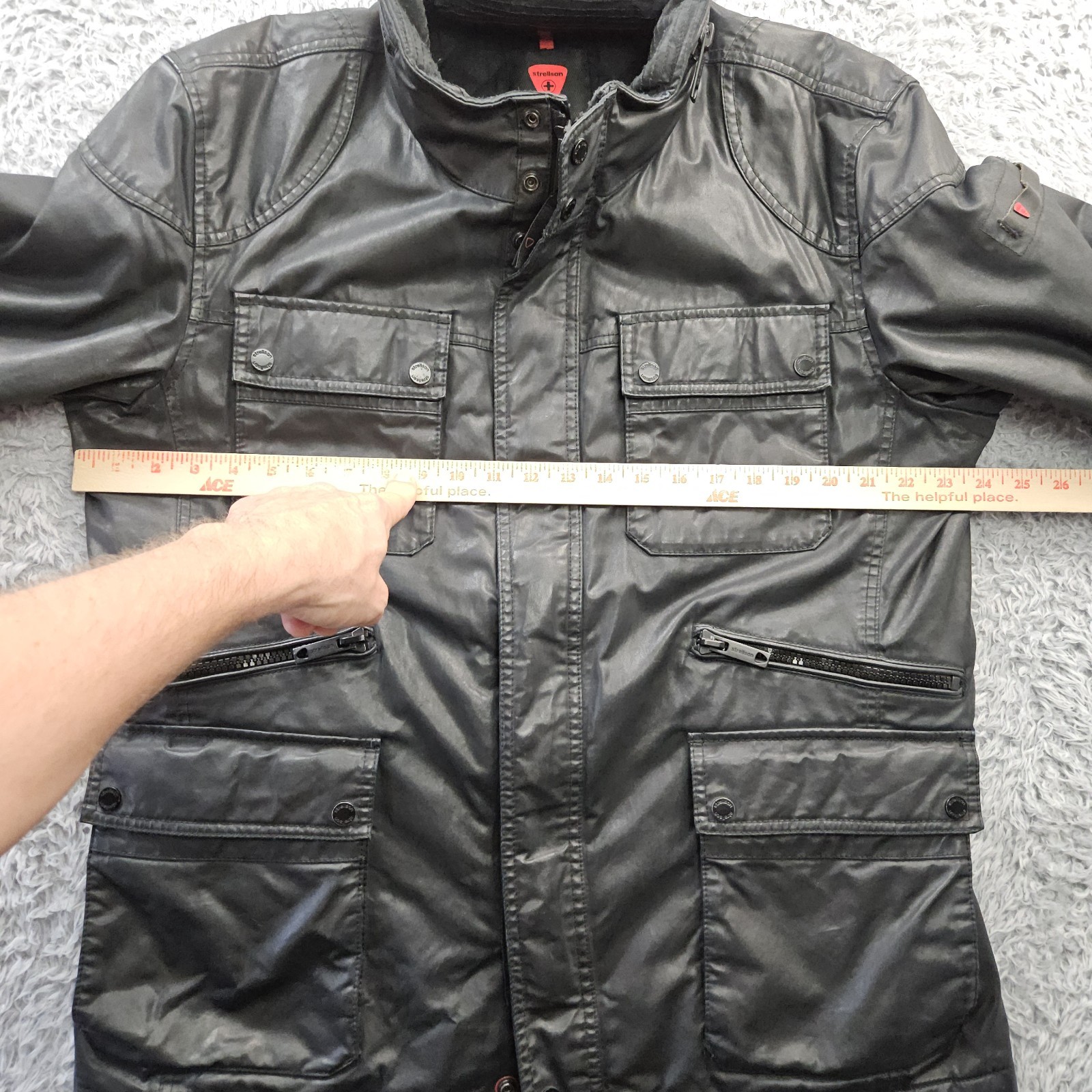 Strellson Metallic Black Jacket Buster W Waxed Moto Utility 54 (US 44) Swiss