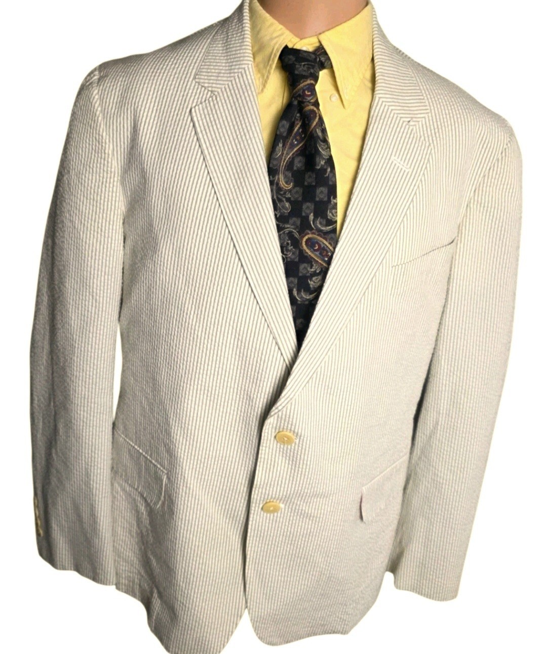 Haspel 2 Piece Seersucker Suit Tan Bisque White Men 46R 34×30 Old Money Southern