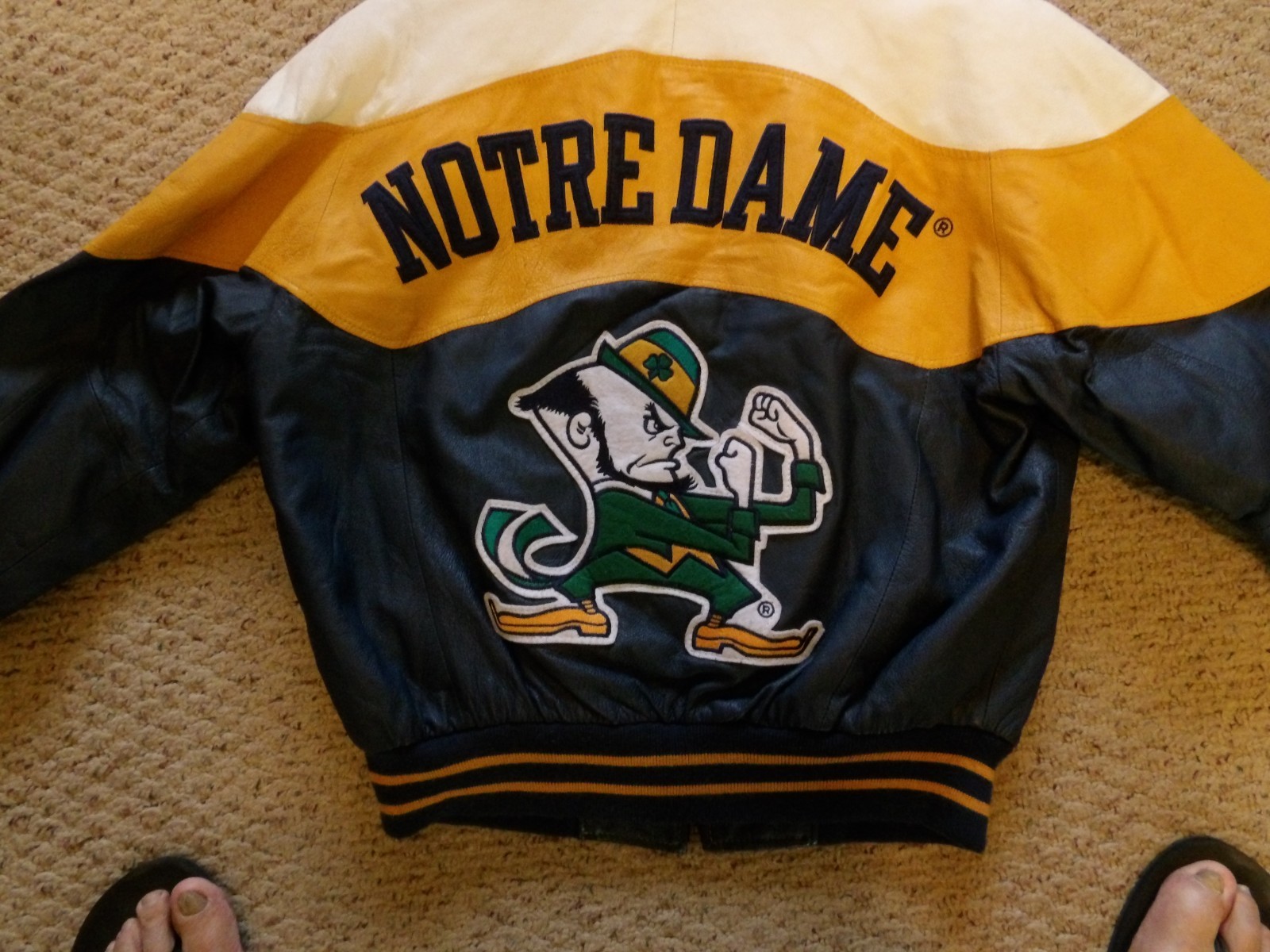 VTG College Phase Varsity Jacket Mens M Yellow Notre Dame Fighting Irish Leather