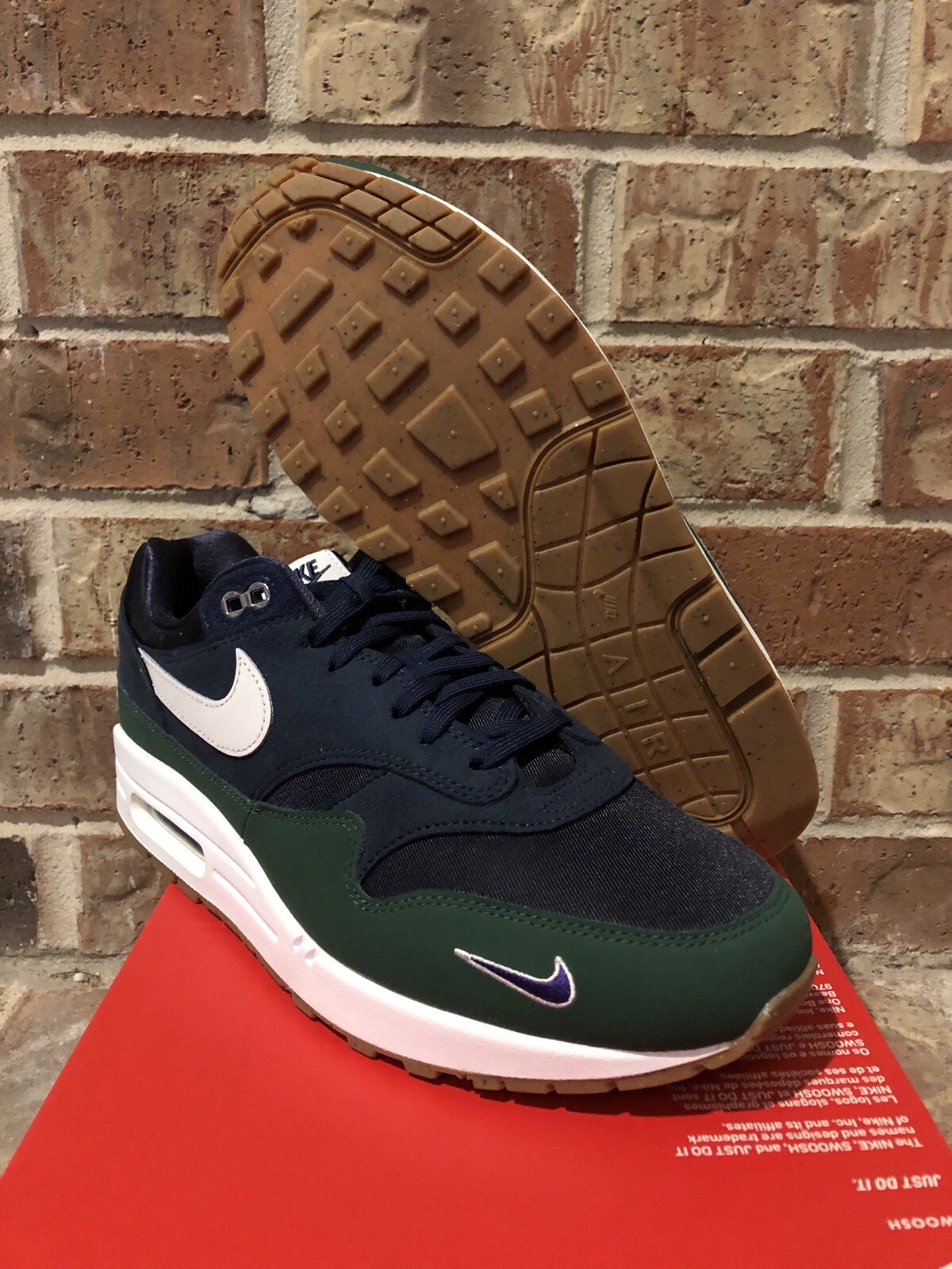 New 12 Nike Air Max 1 ’87 Obsidian Midnight Navy Gorge Green DV3887-400 Women