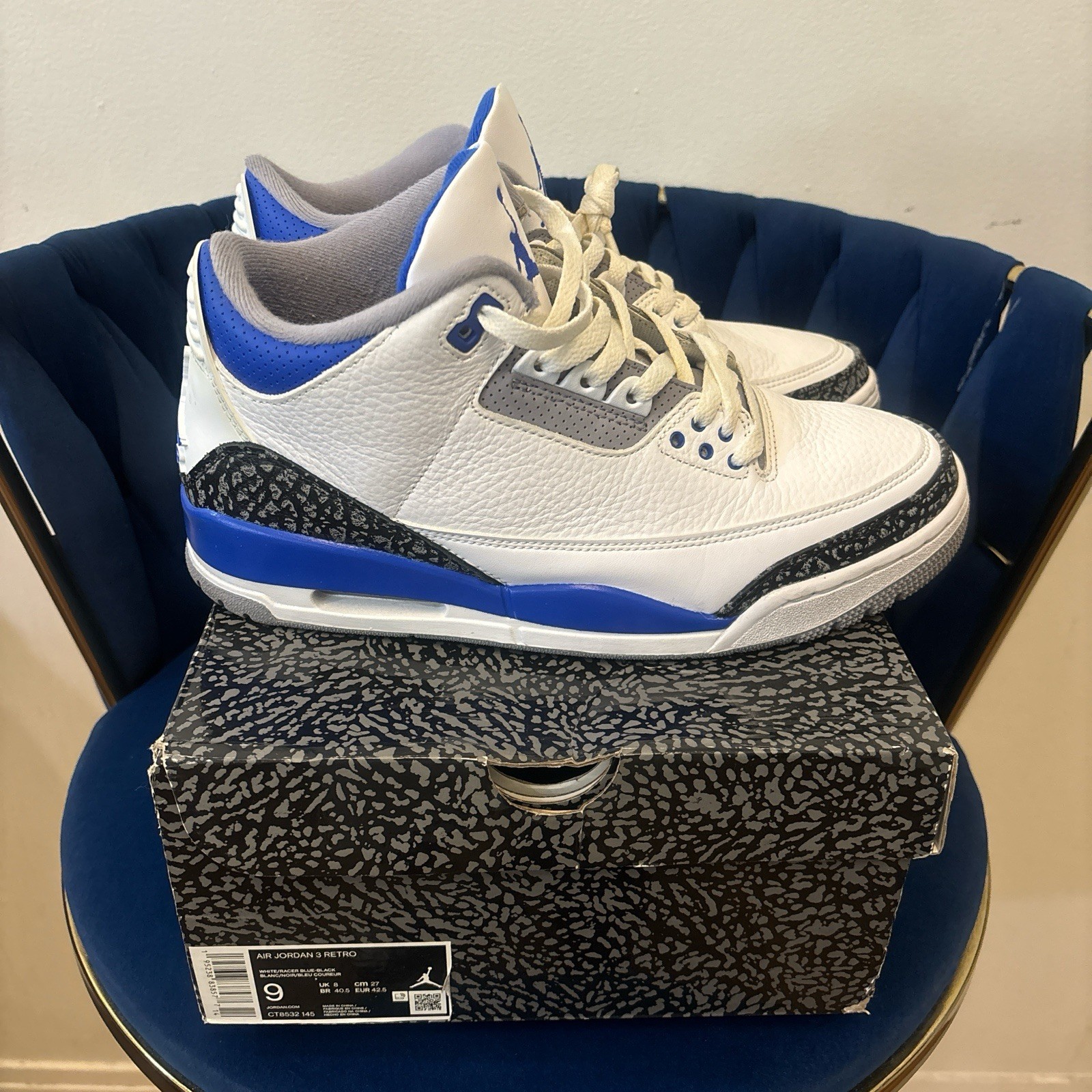 Jordan Air Jordan 3 Retro Racer Blue White Leather Low Top CT8532-145 Men