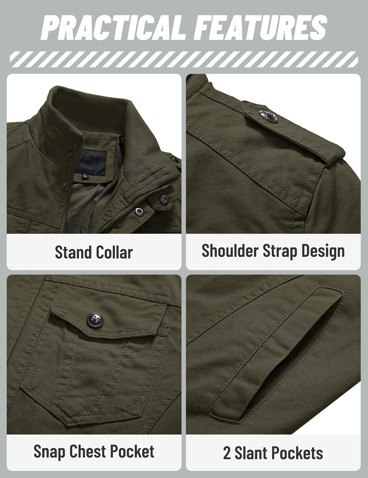Men’s Spring Fall Cotton Jacket Bomber Jacket Casual Cargo Work Lightweight Coat