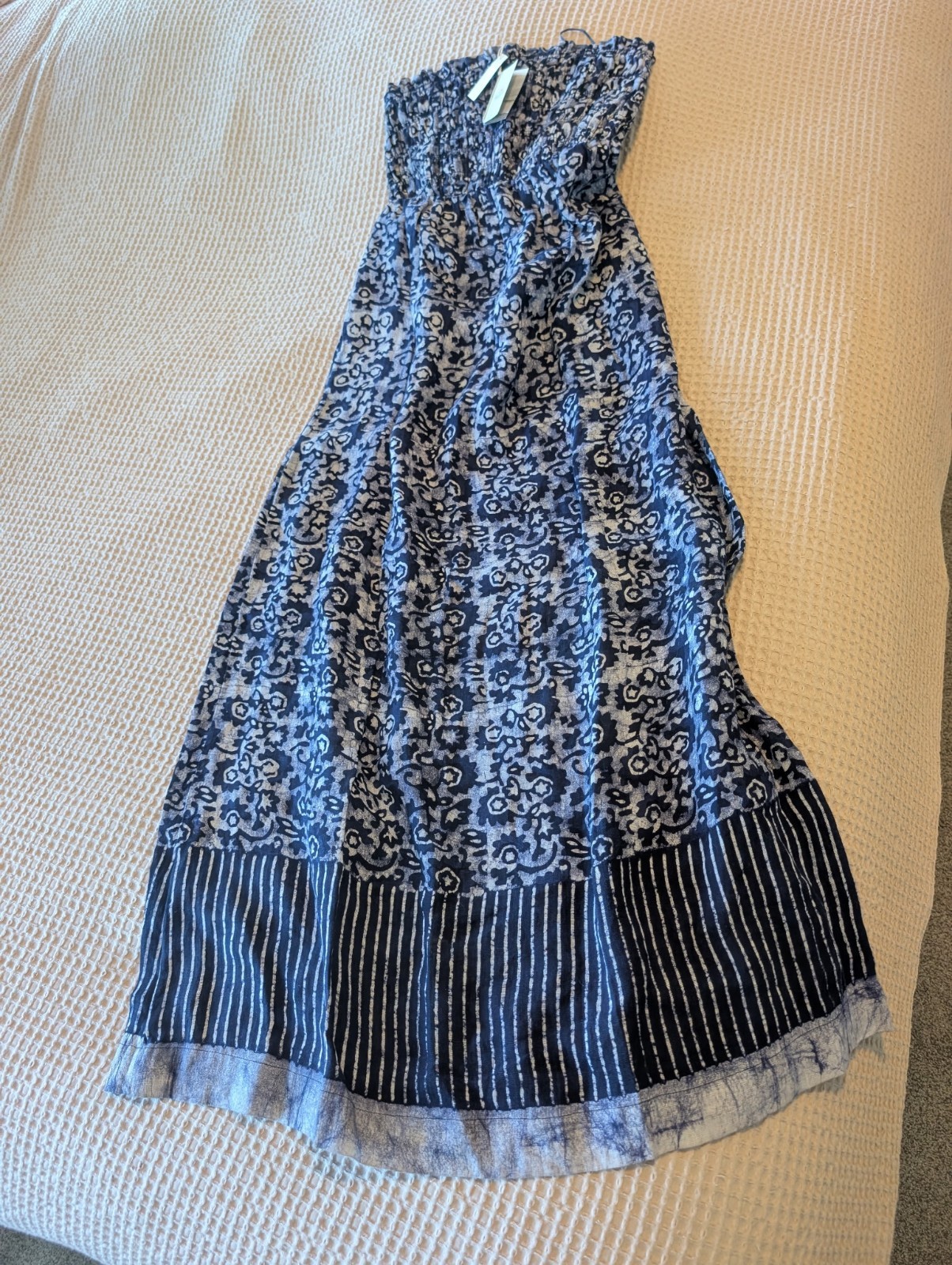 NWT Faherty Margarita 100% Linen Strapless Smocked Purple Maxi Dress Women’s M