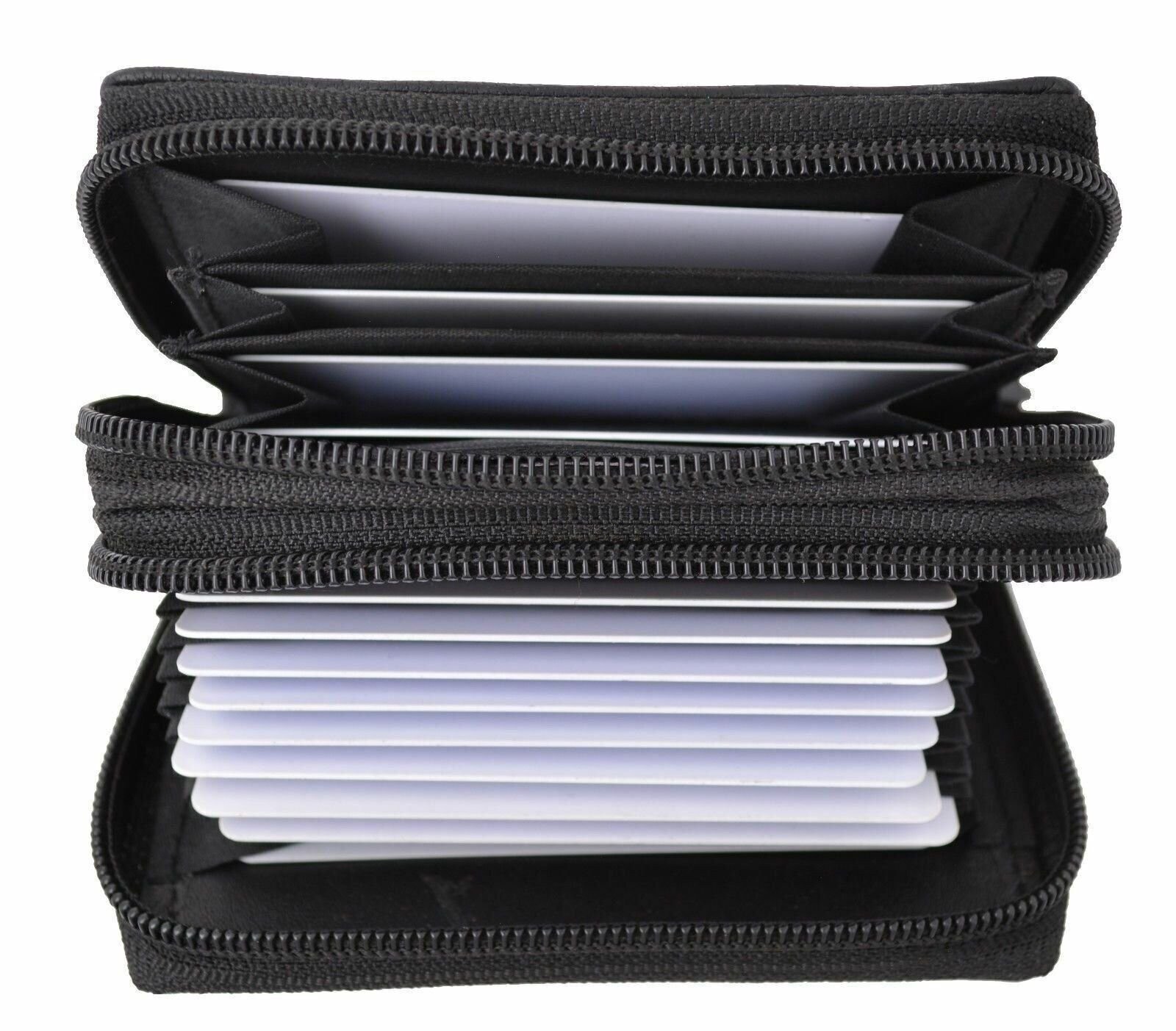 Genuine Leather Credit Card Case Holder Travel Accordion Wallet with ID Window