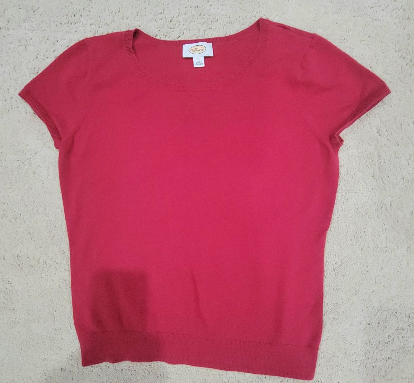 Talbots Red Cap Sleeve Pullover Cotton Blend Sweater Made In Hong Kong SZ M