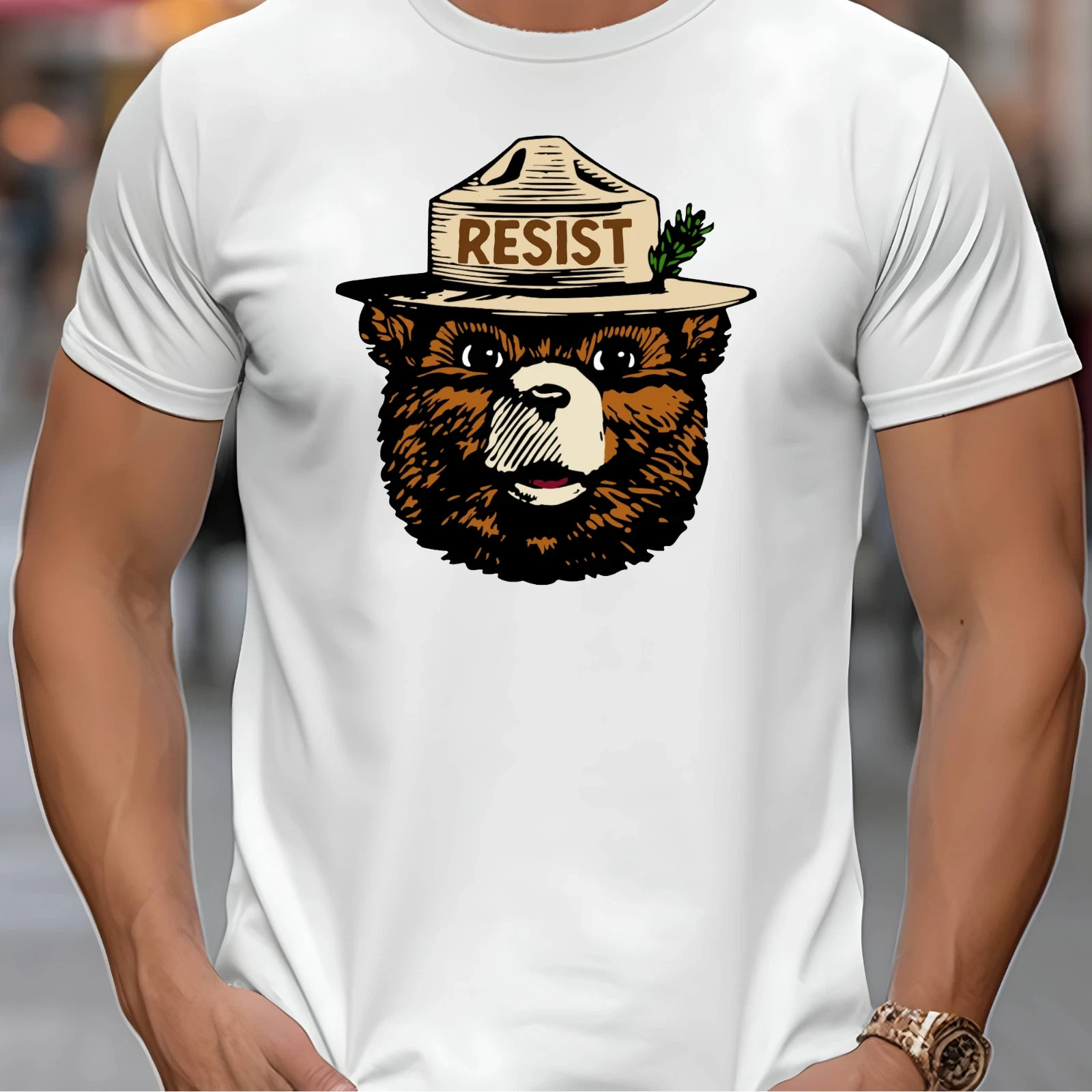 RESIST SMOKEY THE BEAR FASCISM ANTI TRUMP MAGA Political T-Shirt Reprint