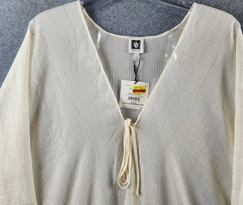 Anne Klein Tie-Front Kimono Top Women’s 1SZ It Dune Quarter Sleeves V-Neck