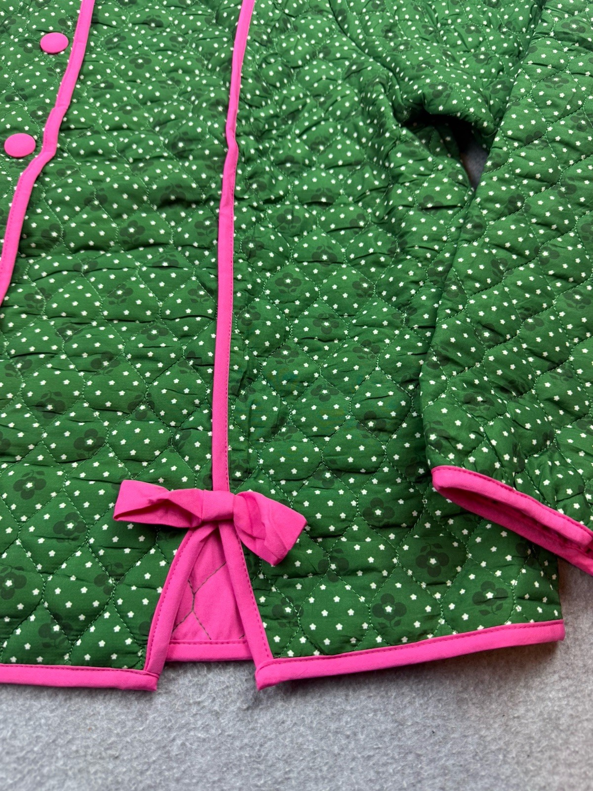 FLORAL PRINT BUTTON DOWN QUILTED Green Pink JACKET Women’s Sz XL