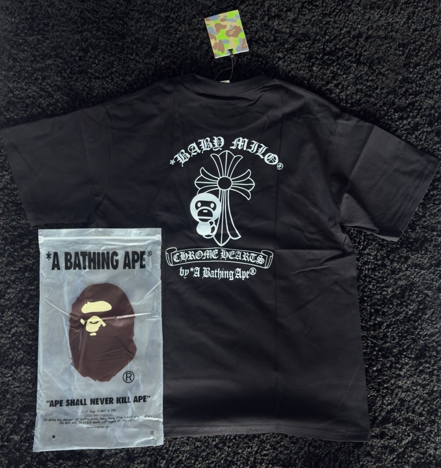 A Bathing Ape BAPE x Chrome Hearts Men’s Crew Neck Graphic Black T-Shirt L