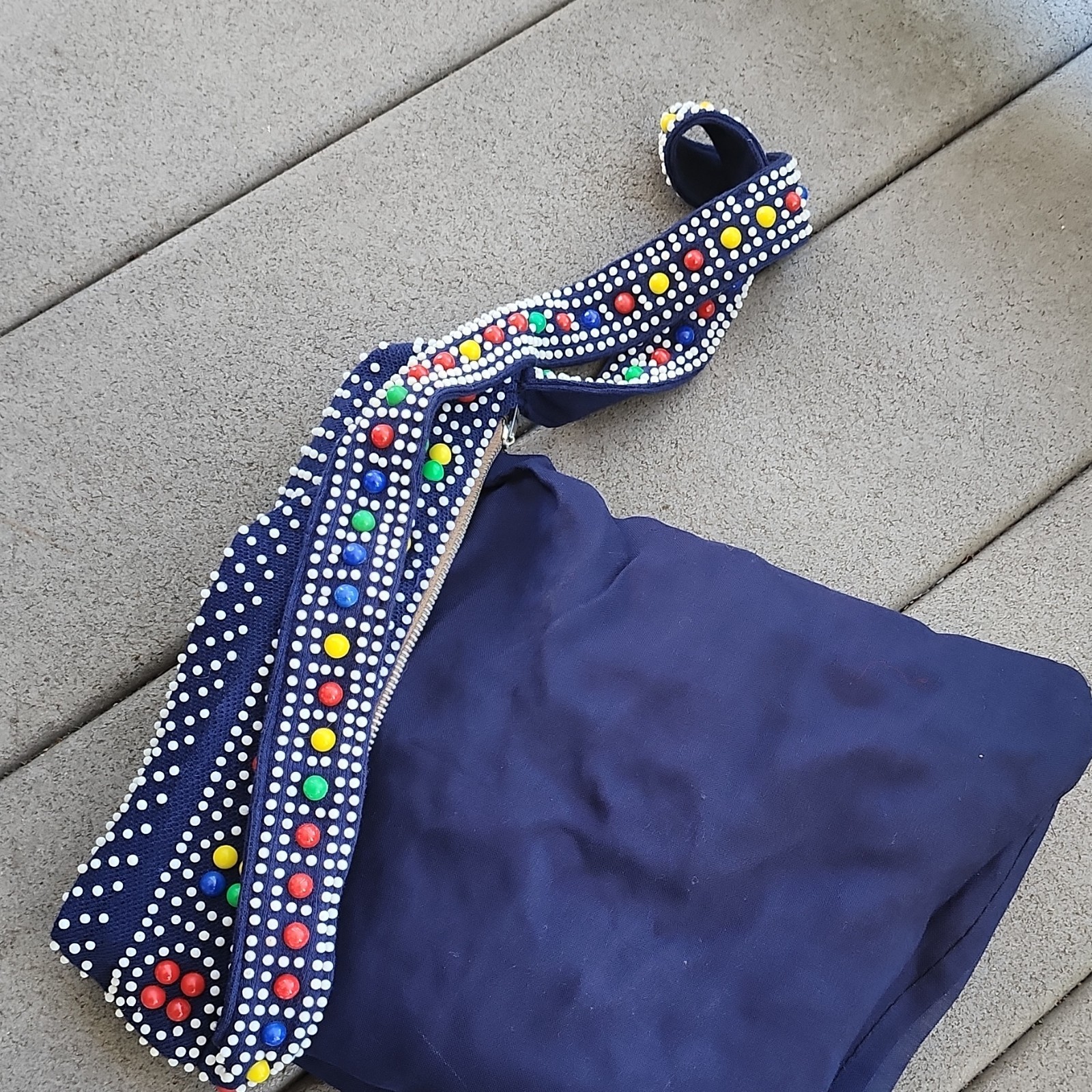 Vintage 70s Candy Dot Beaded Fringe Purse Crossbody Bag Rainbow Disco MINT