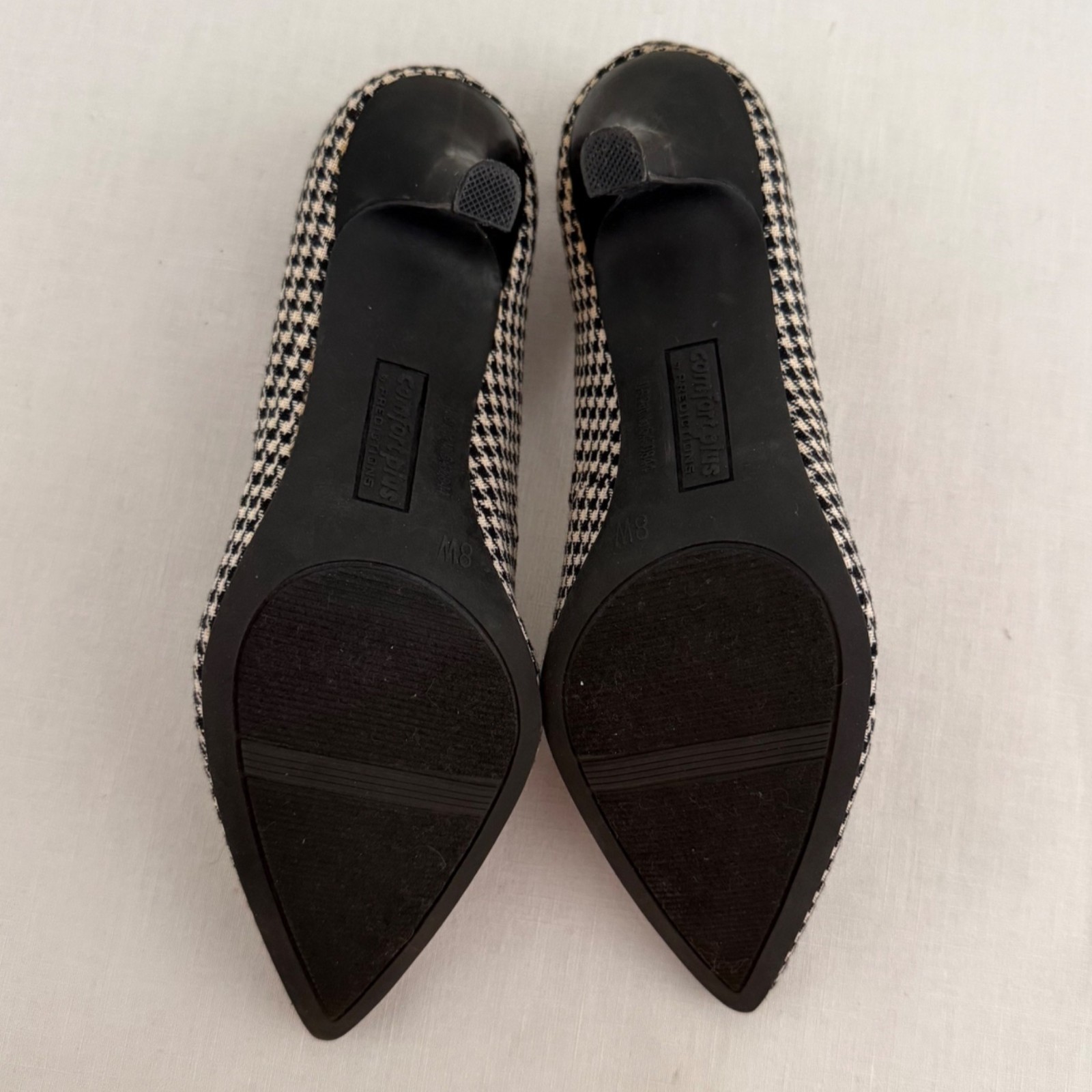 Comfort Plus Heels Size 8W Black White Houndstooth Pointed Toe Pumps Retro