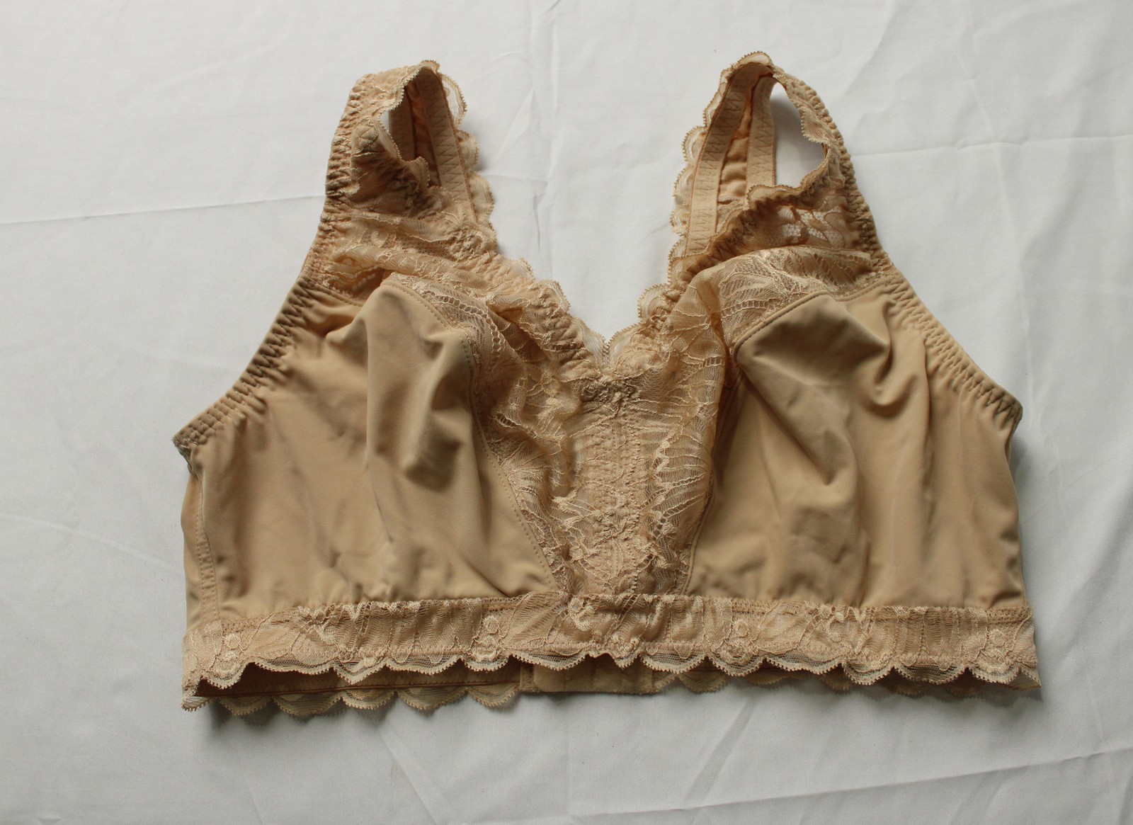QVC Breezies Women’s Soft Support Lace Wirefree Unlined Bra NN7 Beige XL NWoT