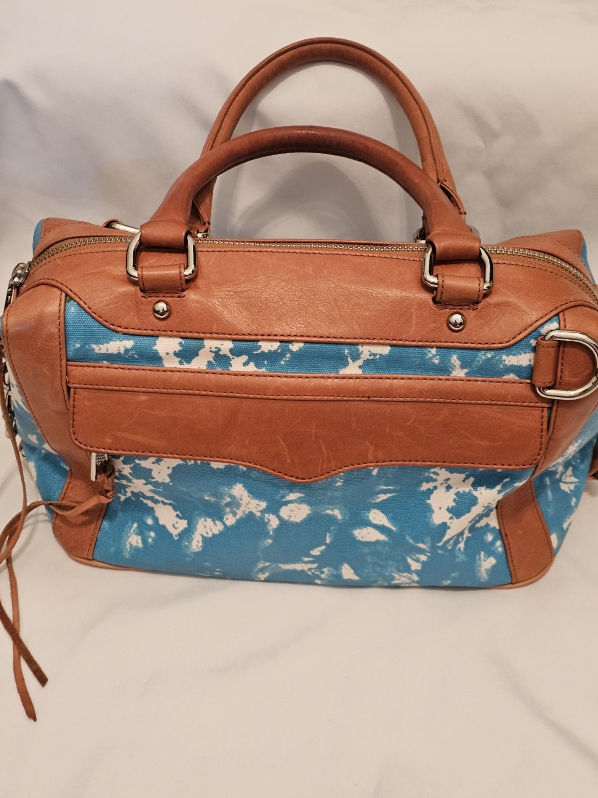 Rebecca Minkoff M.A.B Mini Satchel in Aqua, White and Tan* No Shoulder Strap*