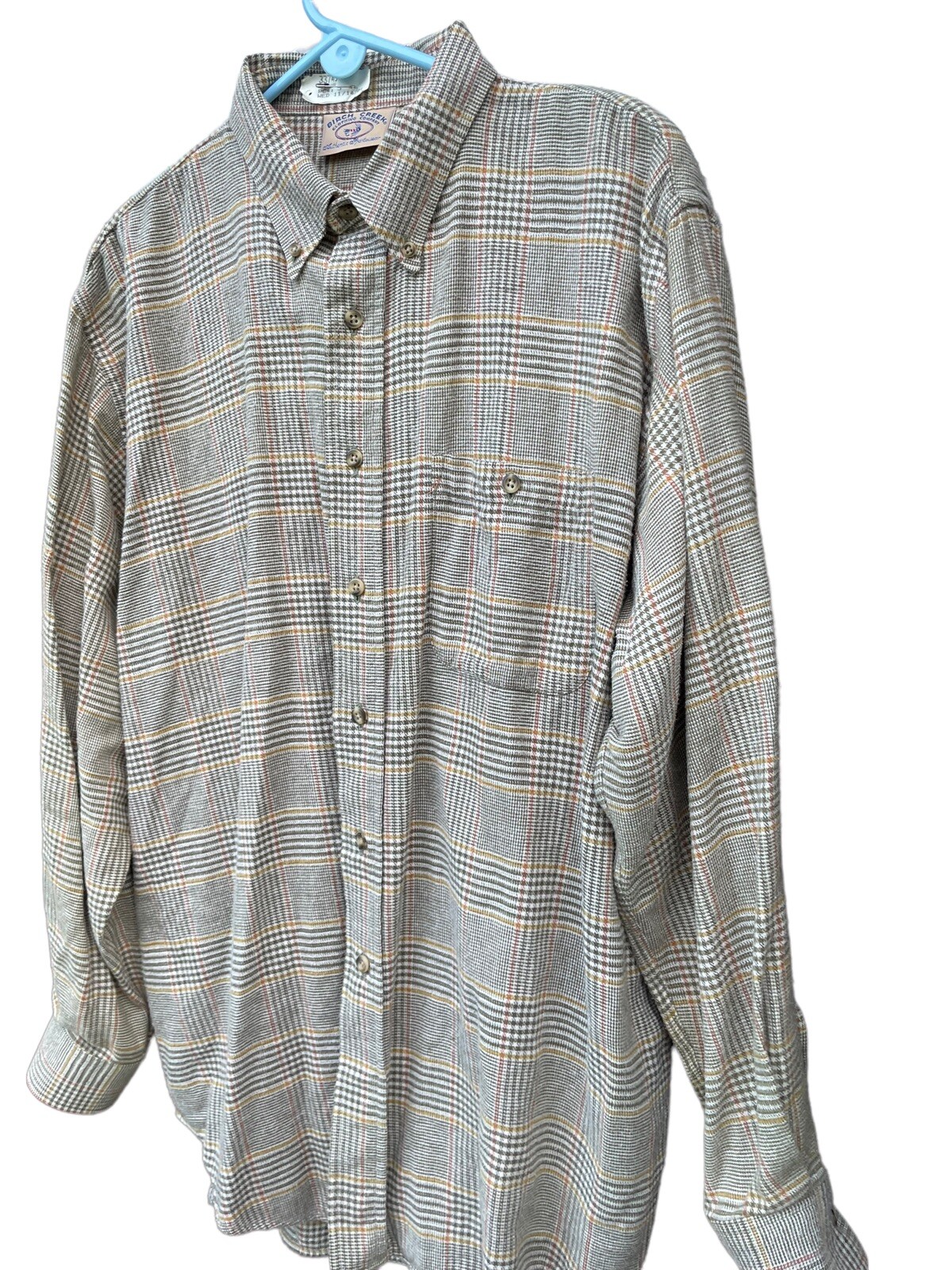 Vtg Birch Creek Clothing Heavyweight Cotton Plaid Flannel Shirt Button Down Gold