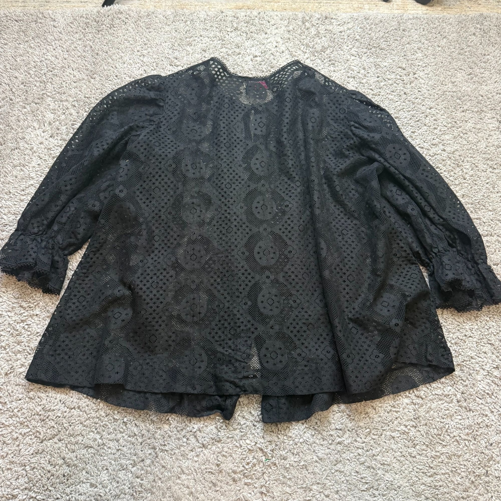 Rose Marie Reid Vintage 50s/60s Black Lace Flounce Sleeve Coverup Robe Saks Fift