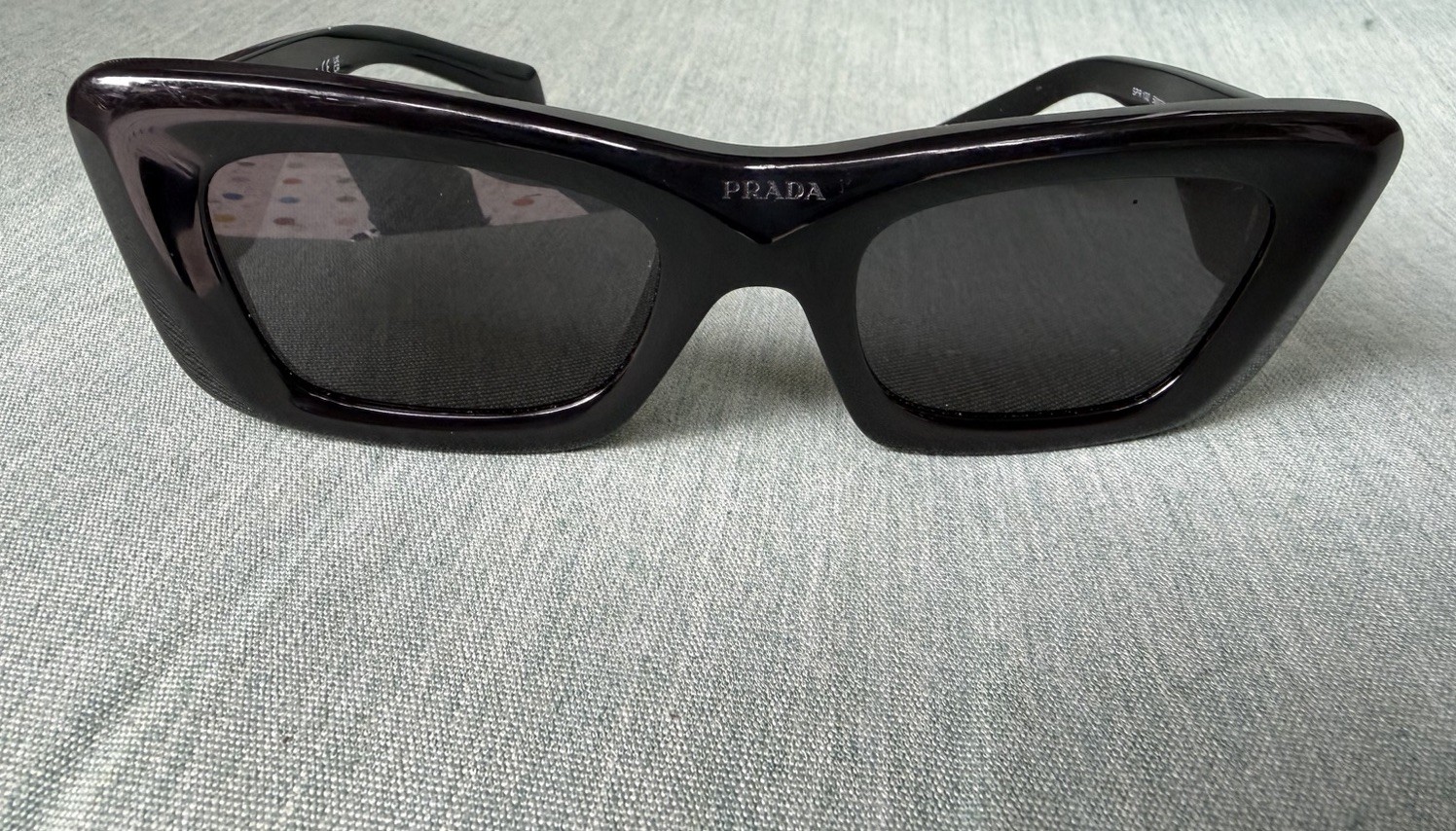 PRADA Milano Women’s Rectangle Sunglasses Black Plastic Frame Blck Tinted Lenses