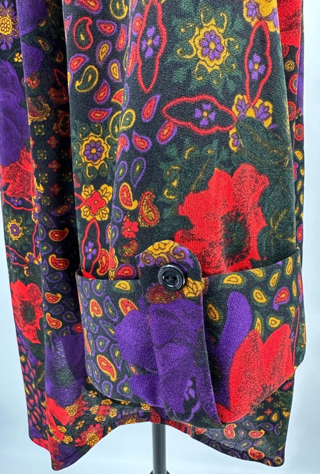 Top Notch Womens 3/4 Sleeve Blouse Size 38/18W Black Paisley Floral Retro Print