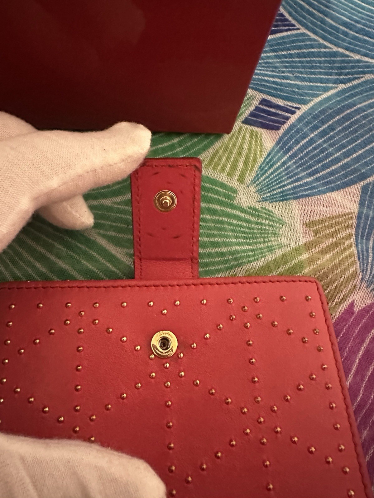 Salvatore Ferragamo Women’s Bifold Wallet, Red Solid, Studded Logo, Gold Tone
