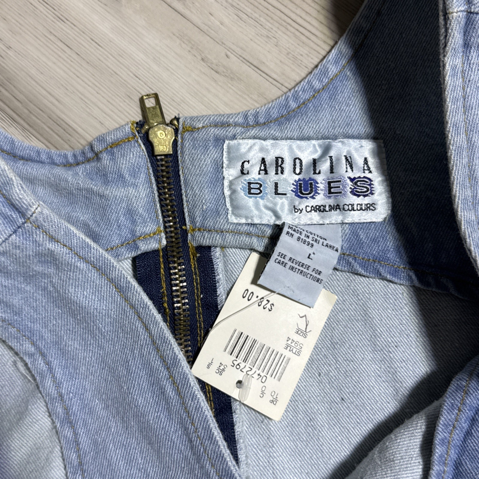 Vtg Denim Dress Maxi Buttons size L Western Rockabilly Zips Form Fitting RARE