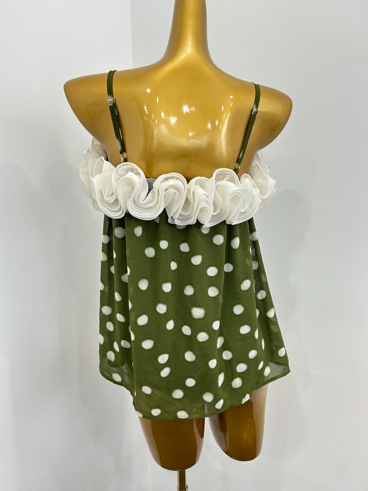 Sweet Y2K Off-The-Shoulder Ruffled Polka Dot Chiffon Cami Top Summer Daily gift