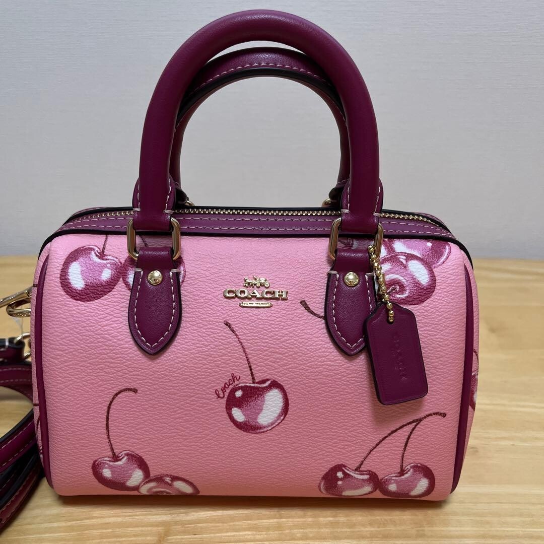 COACH Mini Boston bag Cherry Print 2way Pink Authentic From Japan