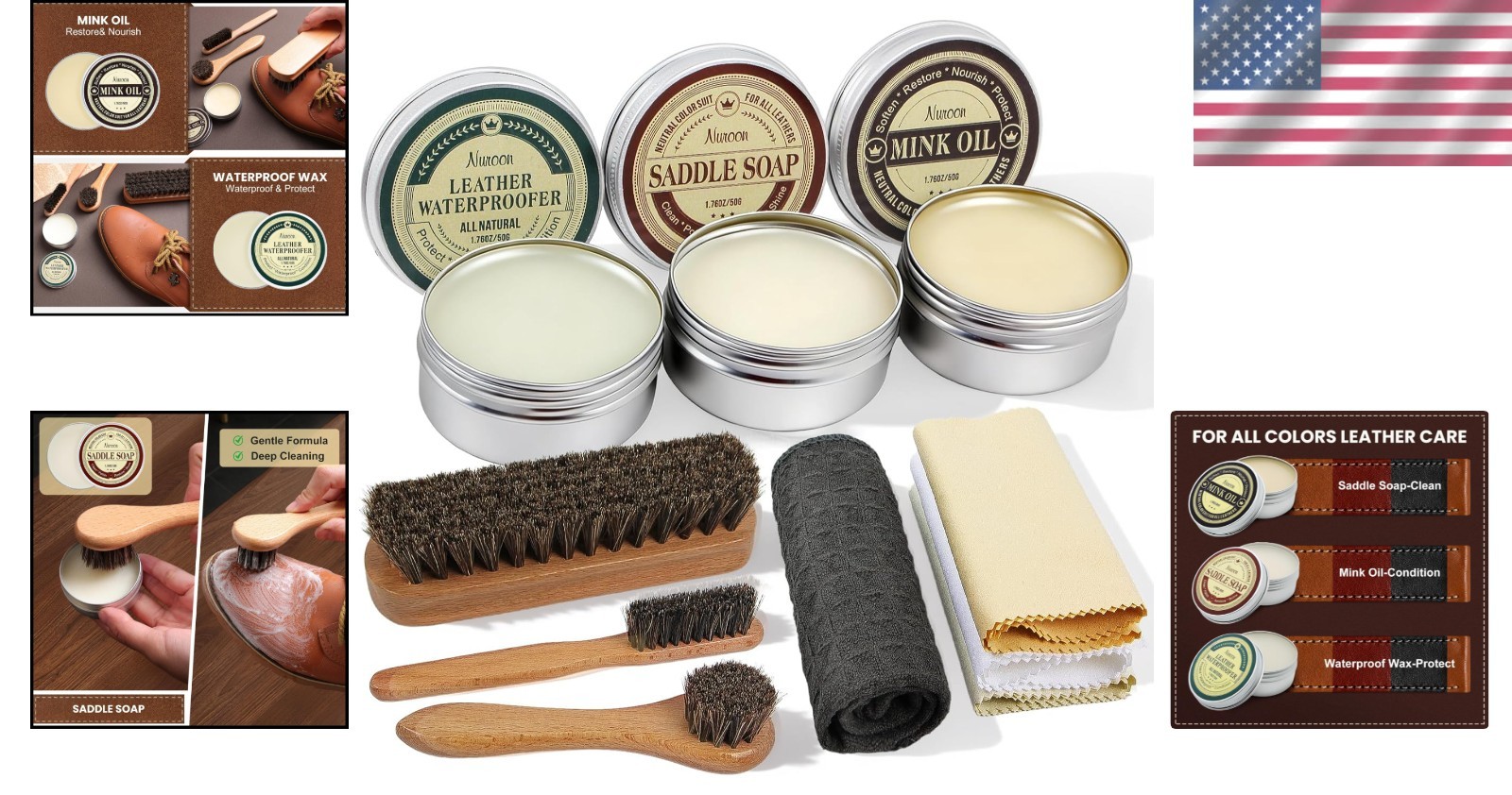 Complete Leather Care Kit – Brushes, Soap, Oil, Wax