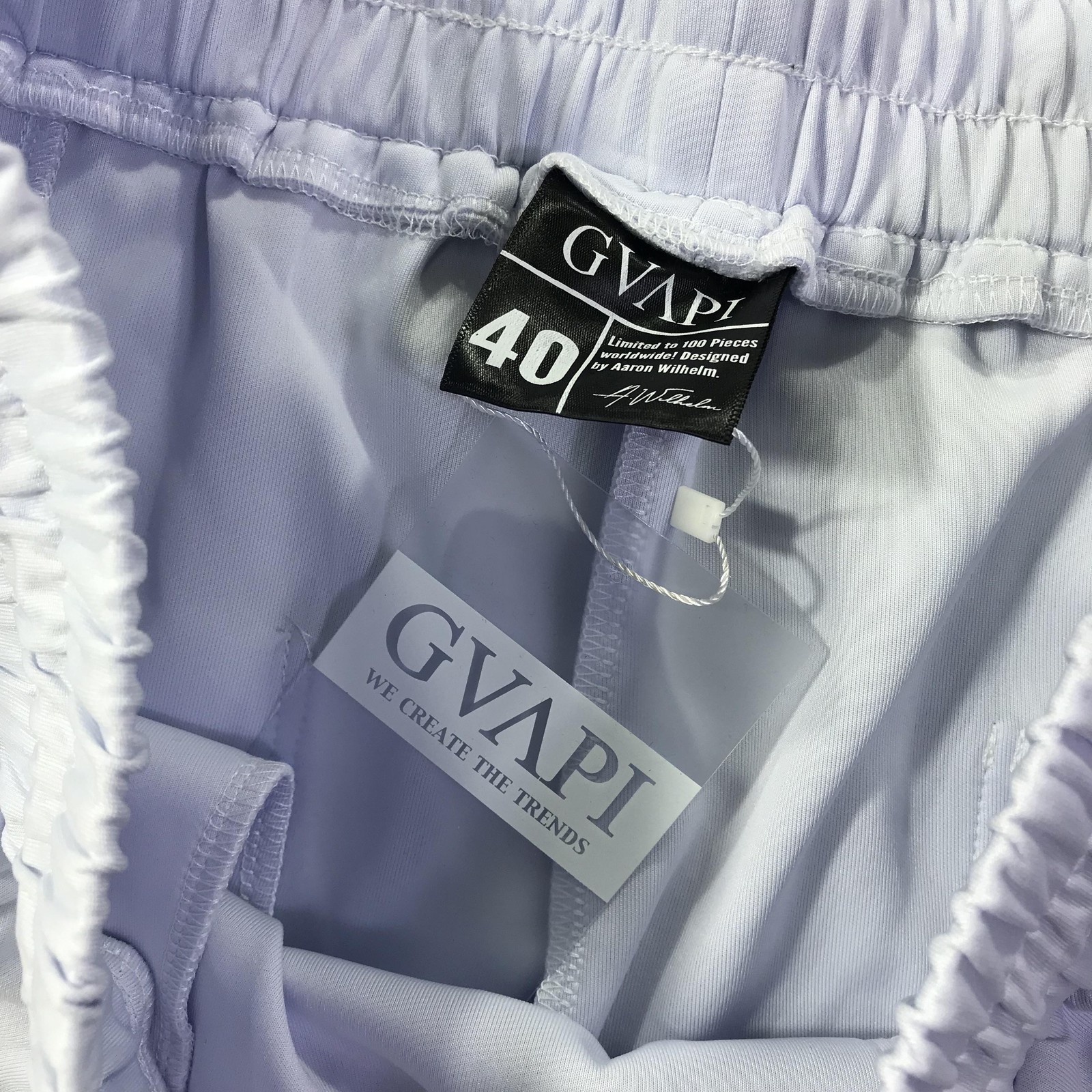 GVAPI Pants Mens 40 White Straight Leg Drawstring Zip Pockets Limited Edition