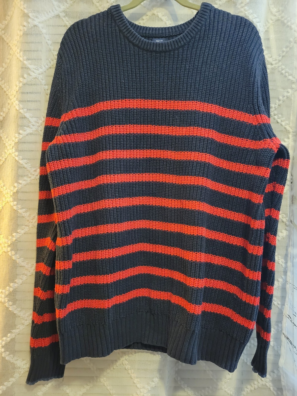 Mens Preppy College Rugby Academia Striped Lg Sweater Red Navy School Prep Eagle