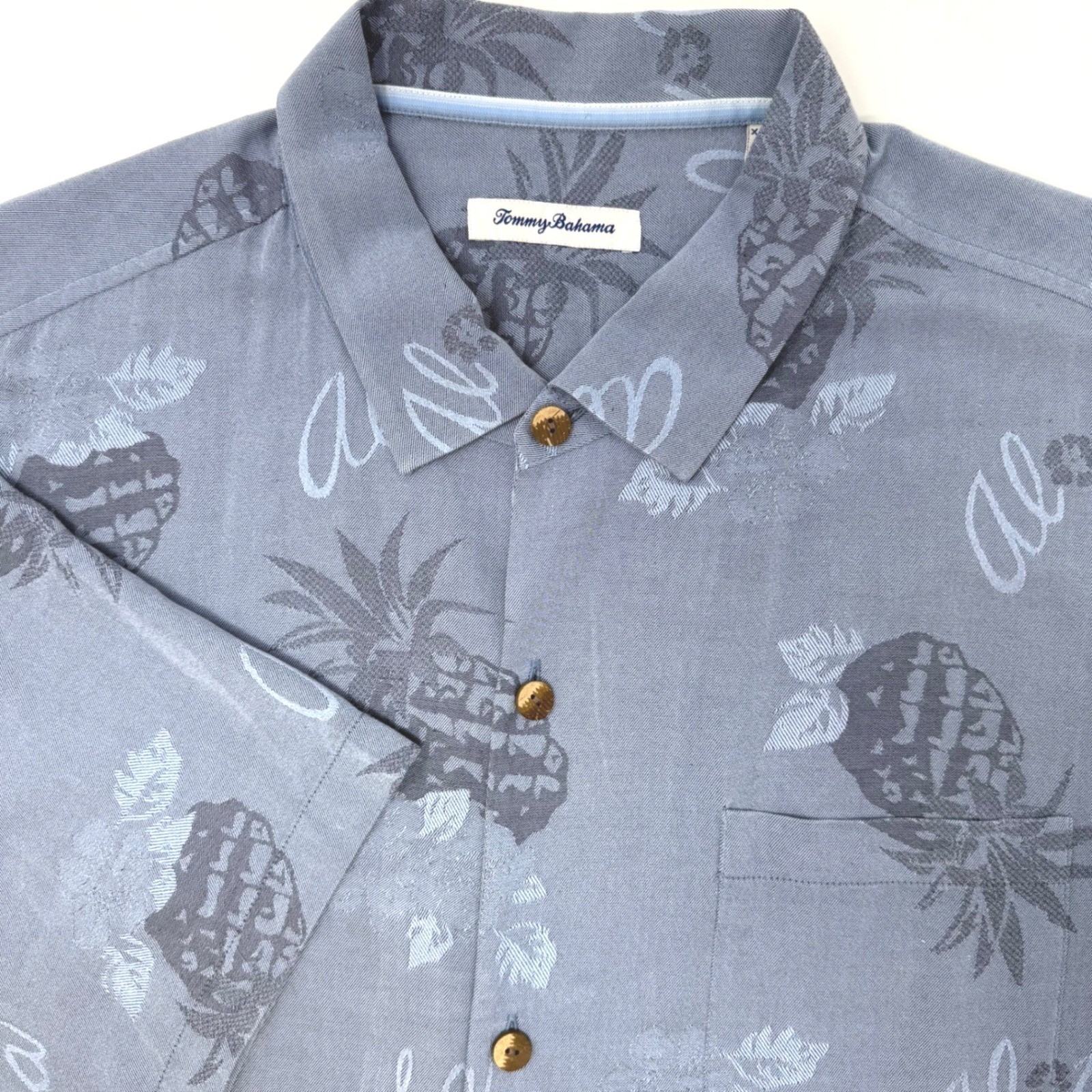Tommy Bahama Mens XXL Blue Pineapple Aloha Jacquard Silk Blend Camp Shirt