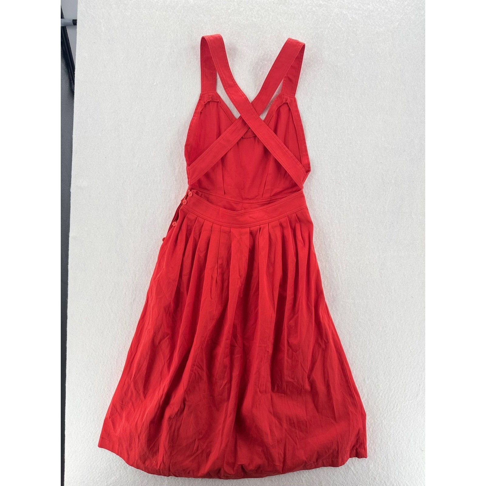 Unbranded – Sun Dress Criss Cross Back Pleated Pockets – Red – Small – Women