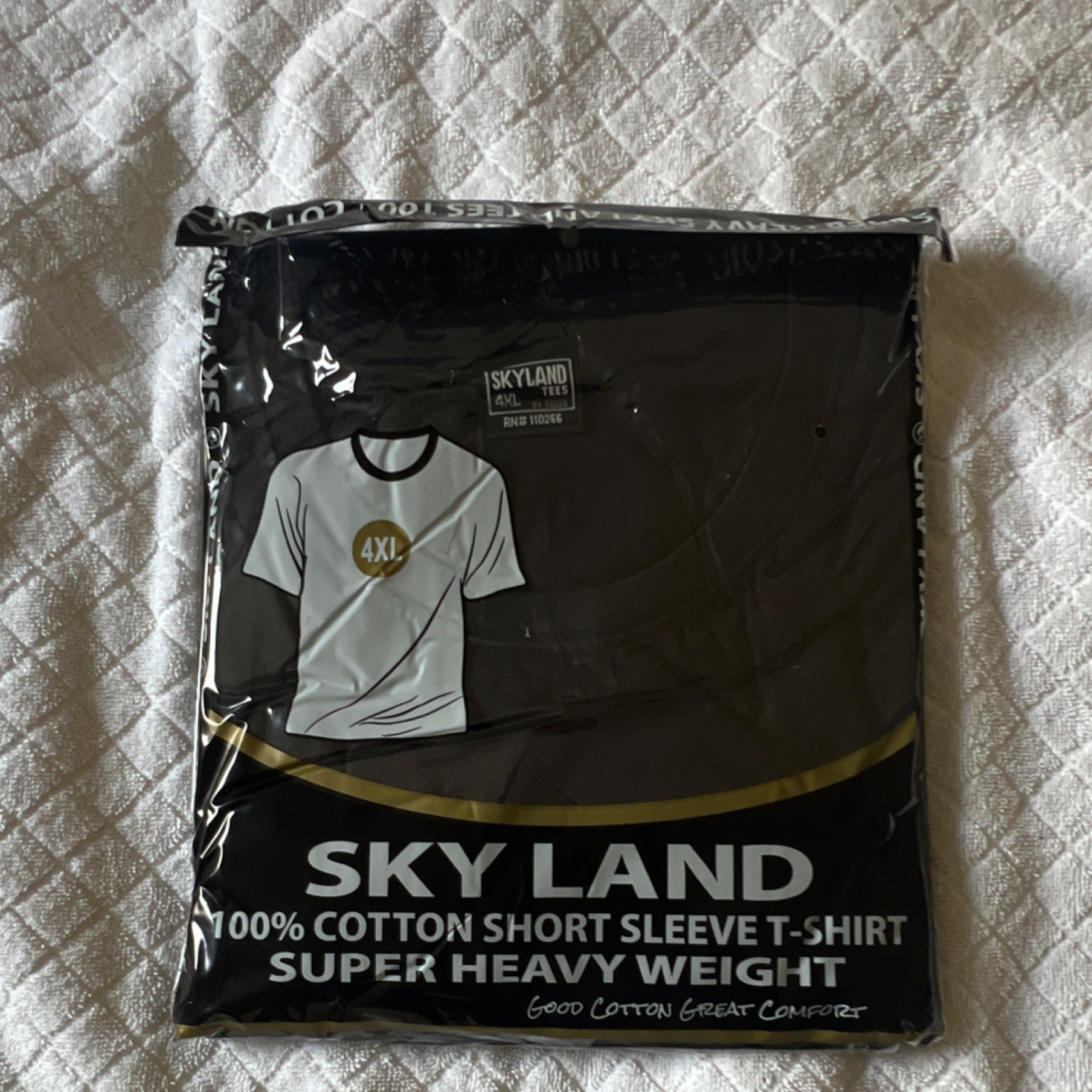 Sky Land Men’s 4XL Super Heavyweight 100% Cotton Black Short Sleeve T-Shirt