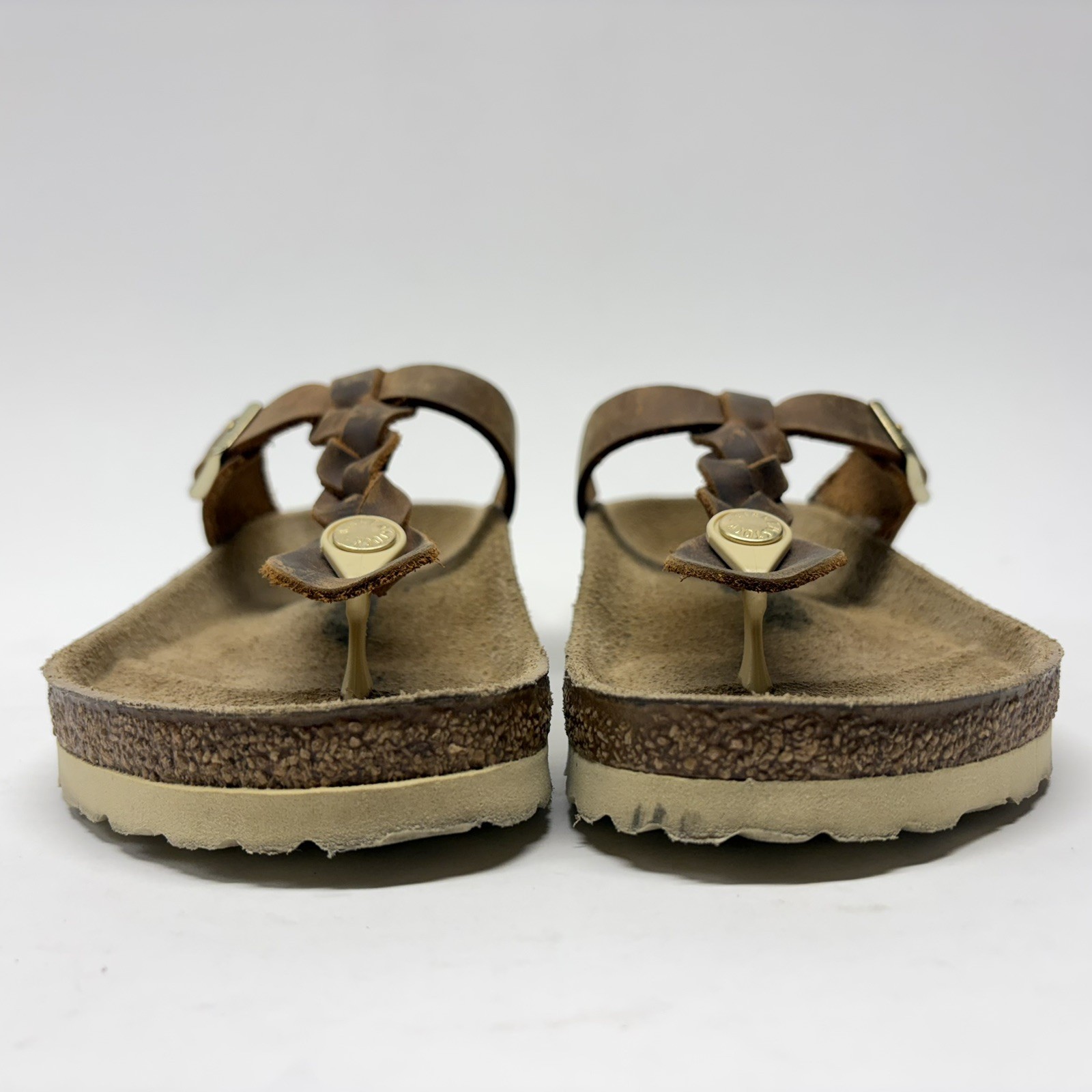 Birkenstock Gizeh Braided Women Sz 36 L5 Reg Brown Oiled Leather Thong Sandals
