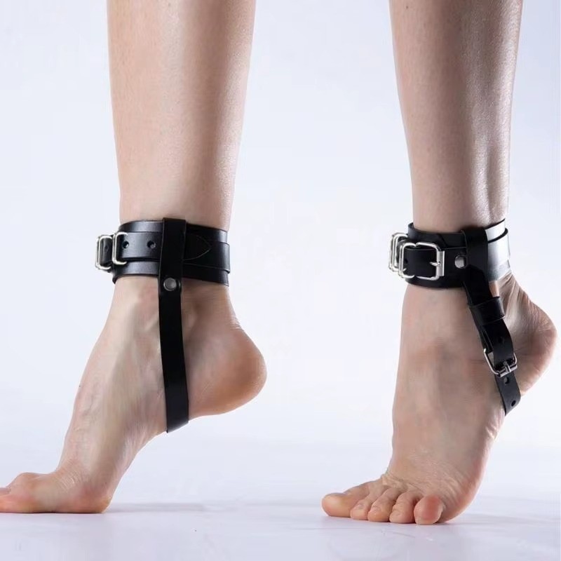 Punk Gothic Ankle Harness Women’s Adjustable Black PU Leather with Buckle Straps