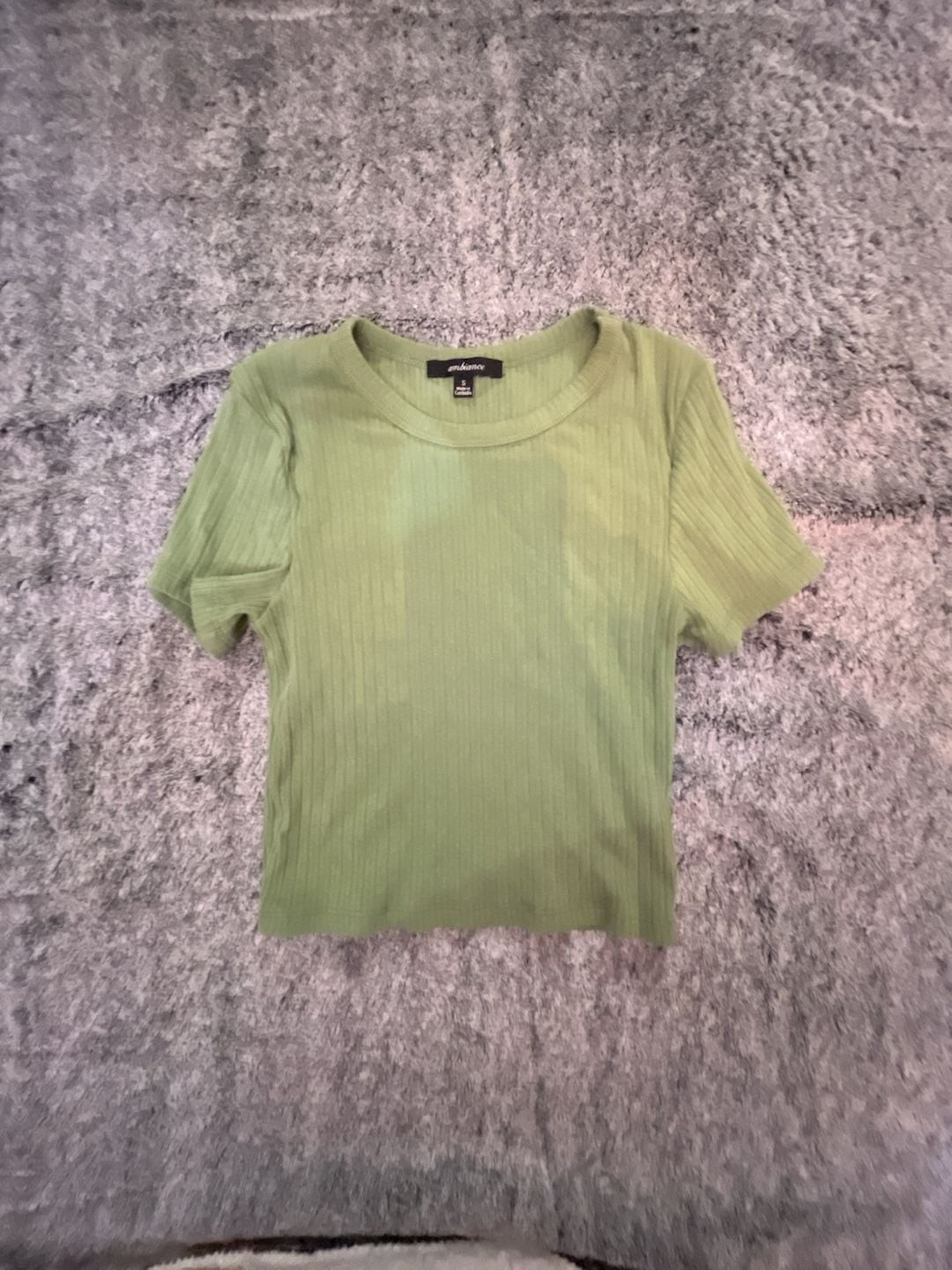 Ambiance Green Ribbed Short Sleeve Crewneck Crop Top Small