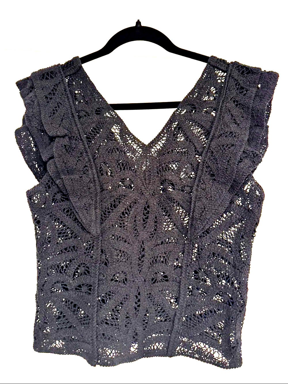 White House Black Market Black Crochet V-Neck Crop Top sz.LP $89 New