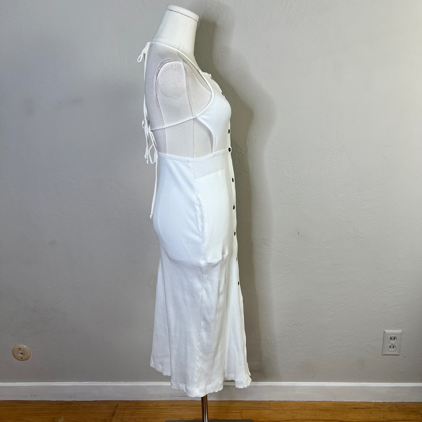 Free People Beach Dress Margaret Midi Size XS Ivory Ribbed Halter Button NEW