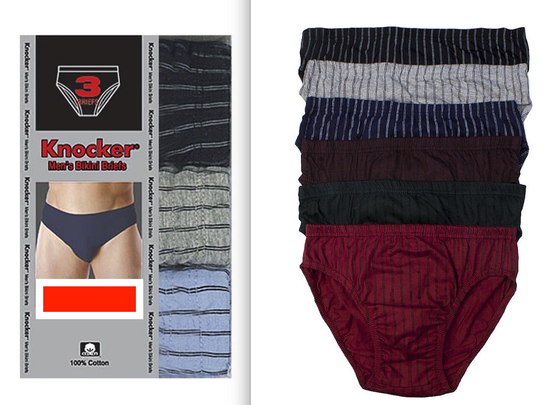 3 Pack Mens Bikinis Briefs Underwear 100% Cotton Stripe Knocker Size Small 28-30