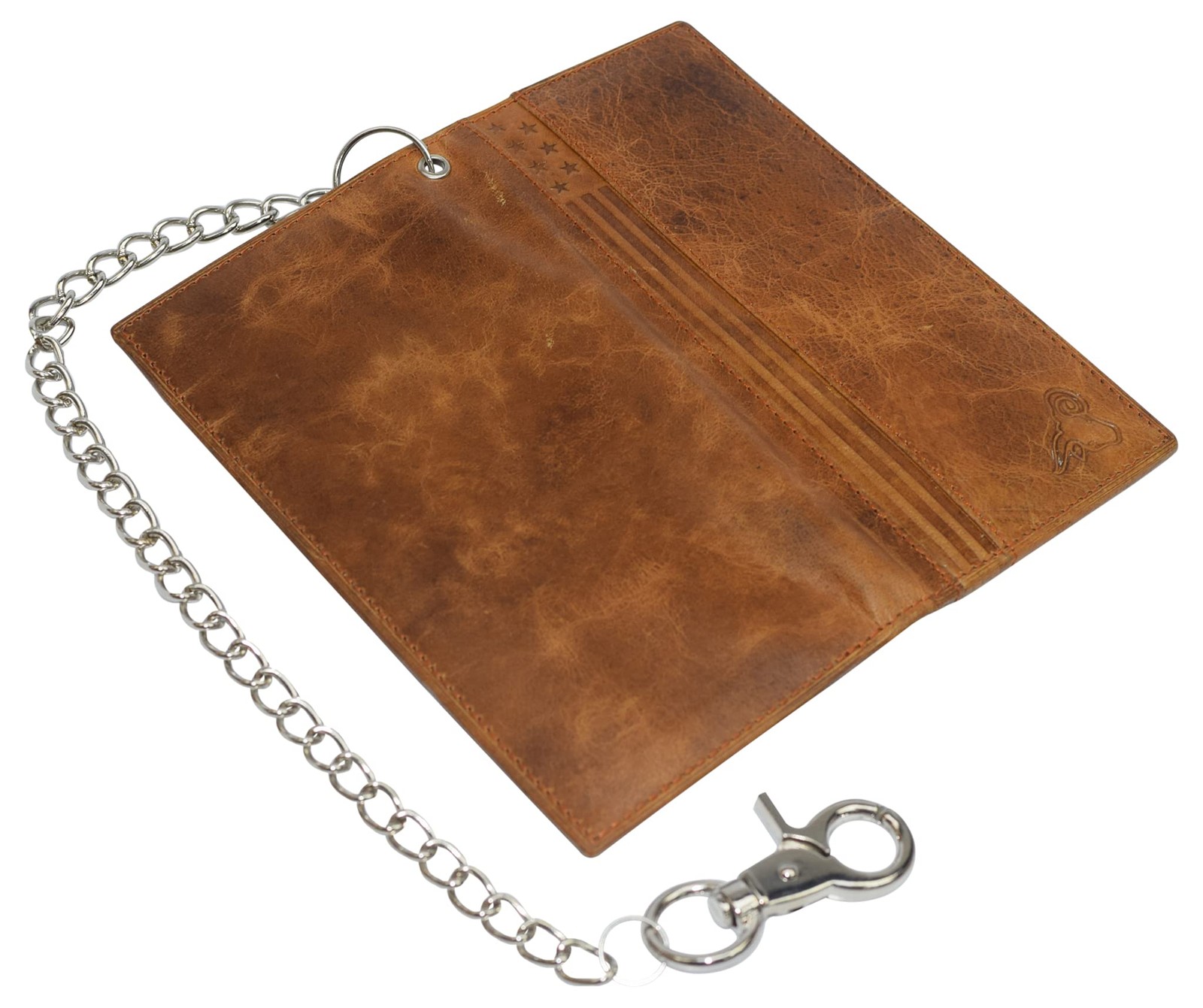 Cavelio Genuine Leather Men’s Chain Biker Wallet Long Bifold Tan with