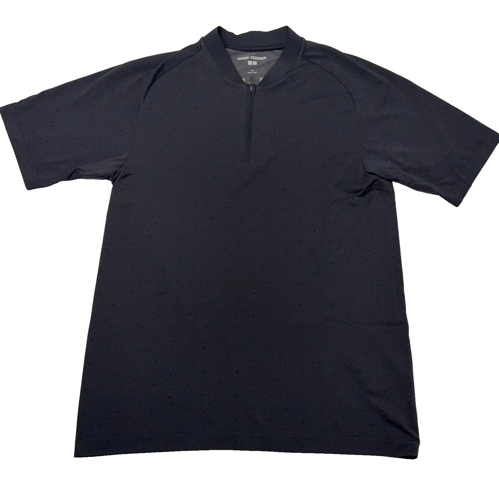Roger Federer Uniqlo Dry-Ex 1/4 Zip Shirt Mens XS Black Tennis Dotted