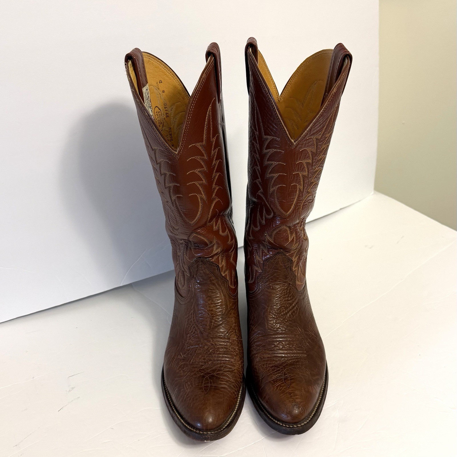 Vtg Nocona Bullhide Leather Cowboy Boots Mens Size 8D Brown Texas Western Boots