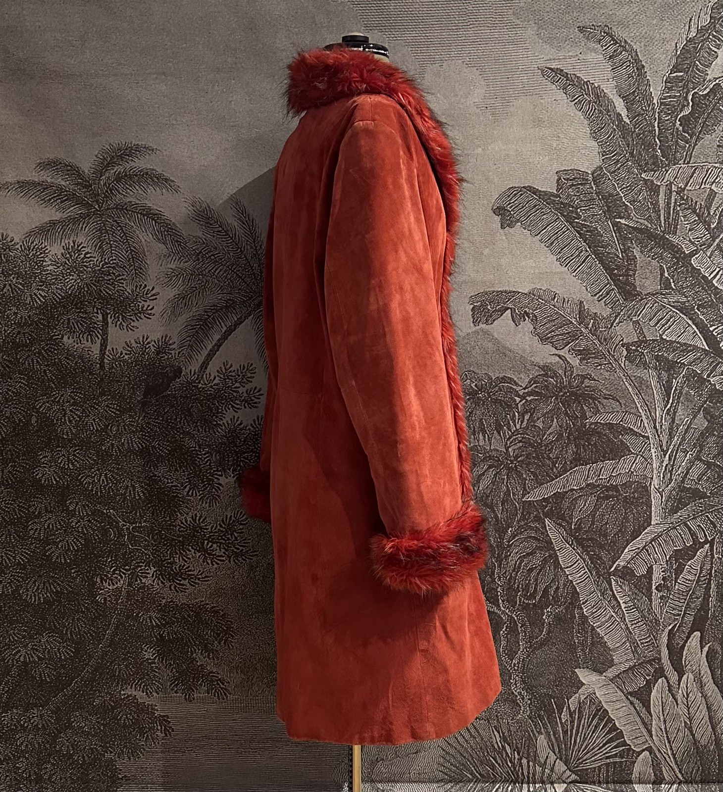 Rare Vintage Long Red Real Suede Afghan Coat Maxi Leather Fur Y2K Penny Lane 12