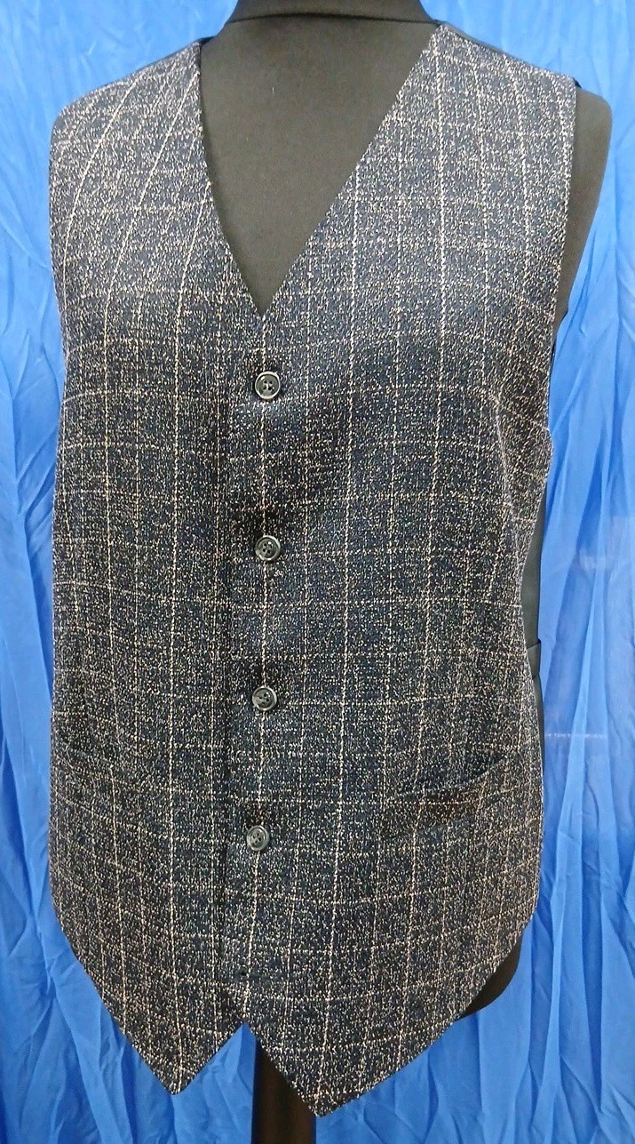Luxury Sterling Black Cream Smart Checked 3 Piece Suit 46″ Chest 40″ Waist R1