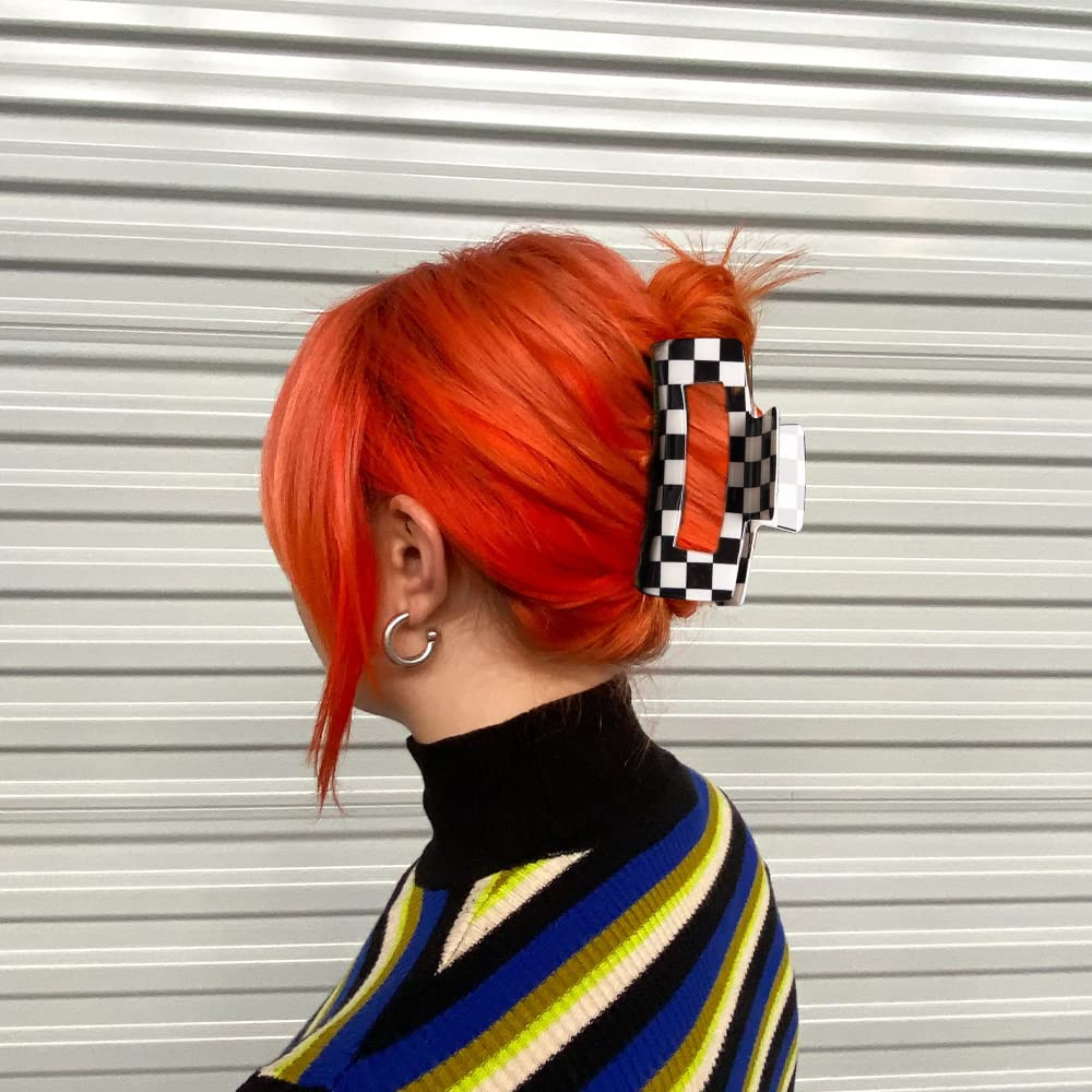 Vintage Checkered Y2K Hair Barrettes, Aesthetic 3Pcs Claw Clips for Women and Gi