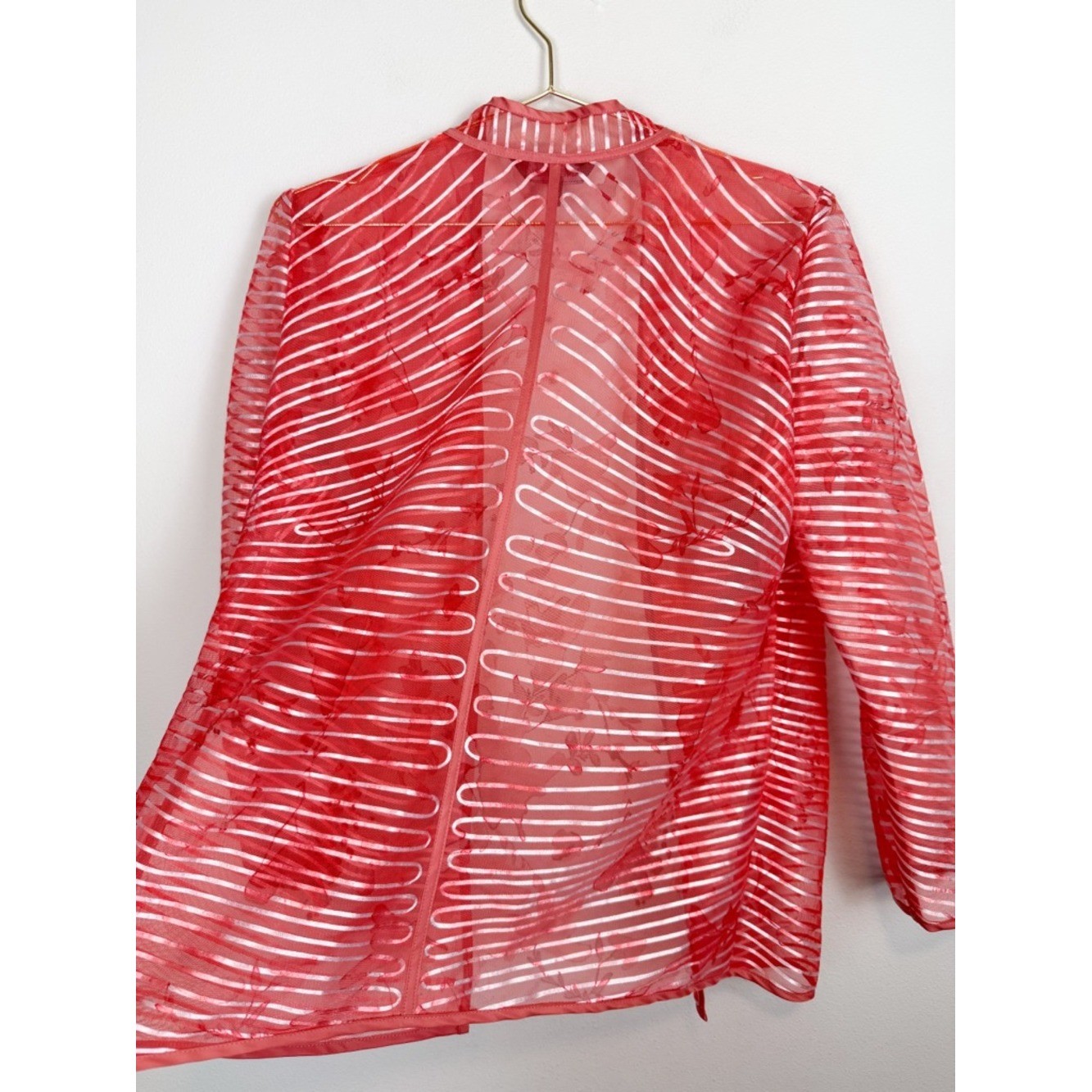 Ming Wang Sheer Stripe Open Front Jacket Topper Coral Size XS
