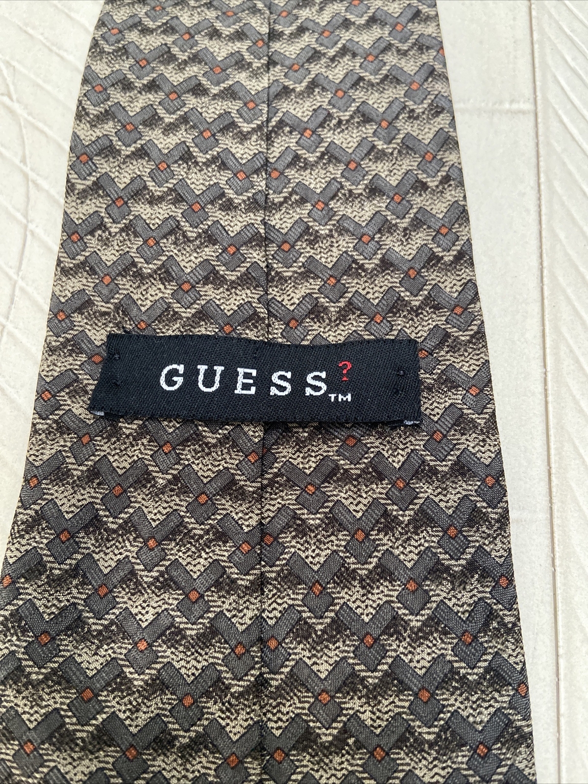 Guess Green Tan Black And Orange Silk Tie Made in USA