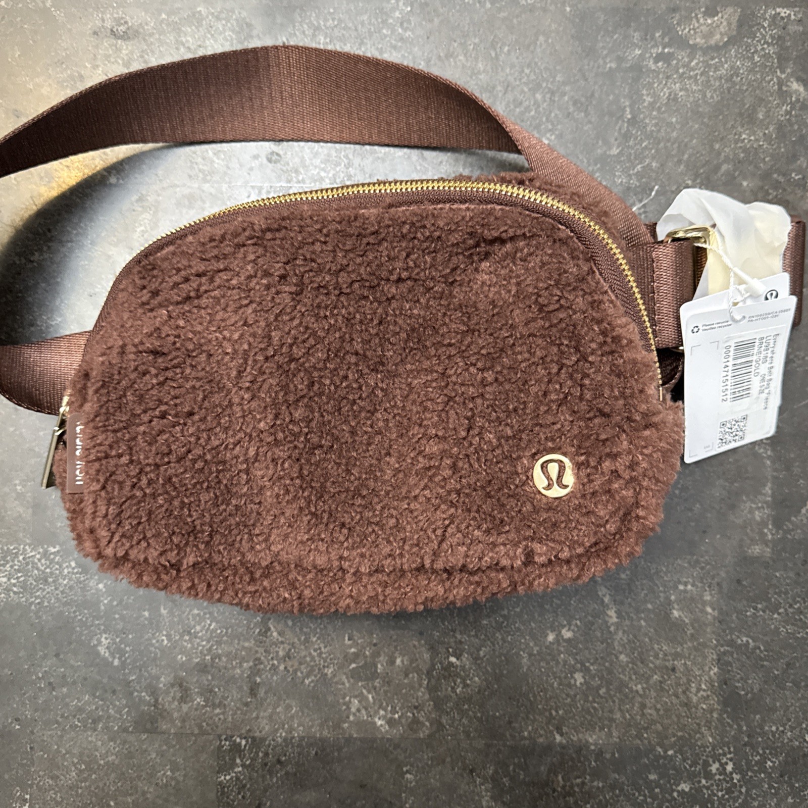 NWT Lululemon Everywhere Belt Bag 1L Brown Earth Sherpa Fleece Gold Hardware