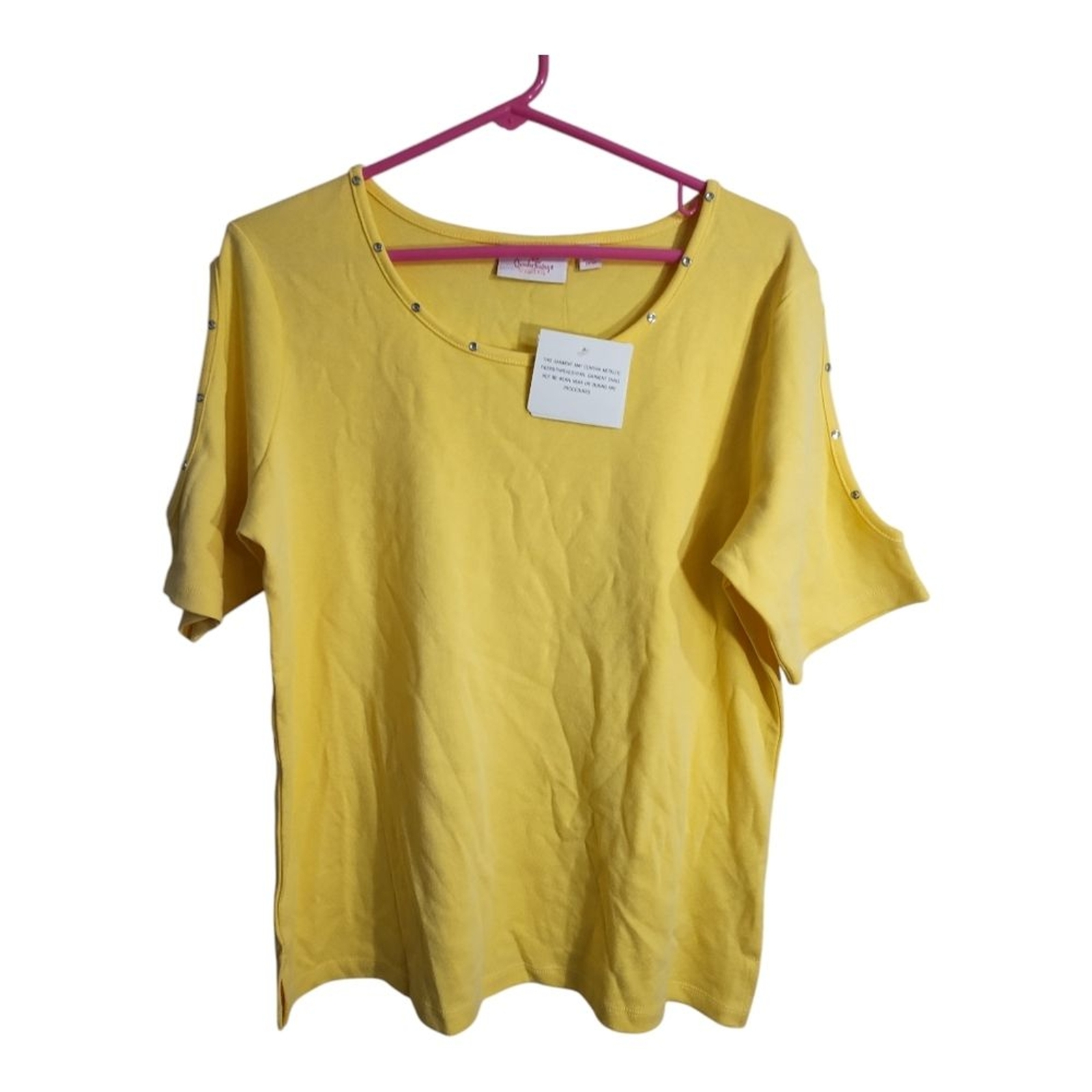Quacker Factory Yellow Embellished Split Sleeve Casual Preppy Vacation Blouse M