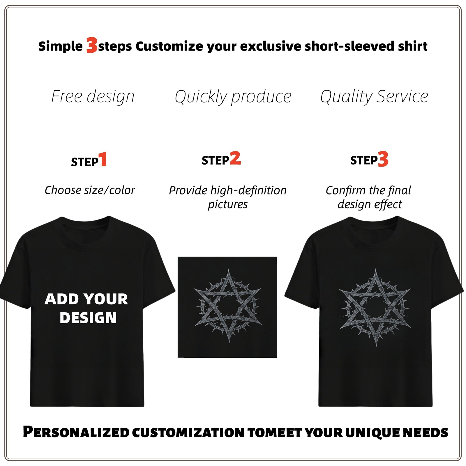 Print Your Photo Text Logo DIY Custom Cotton Tee Personalized Unisex Soft Top